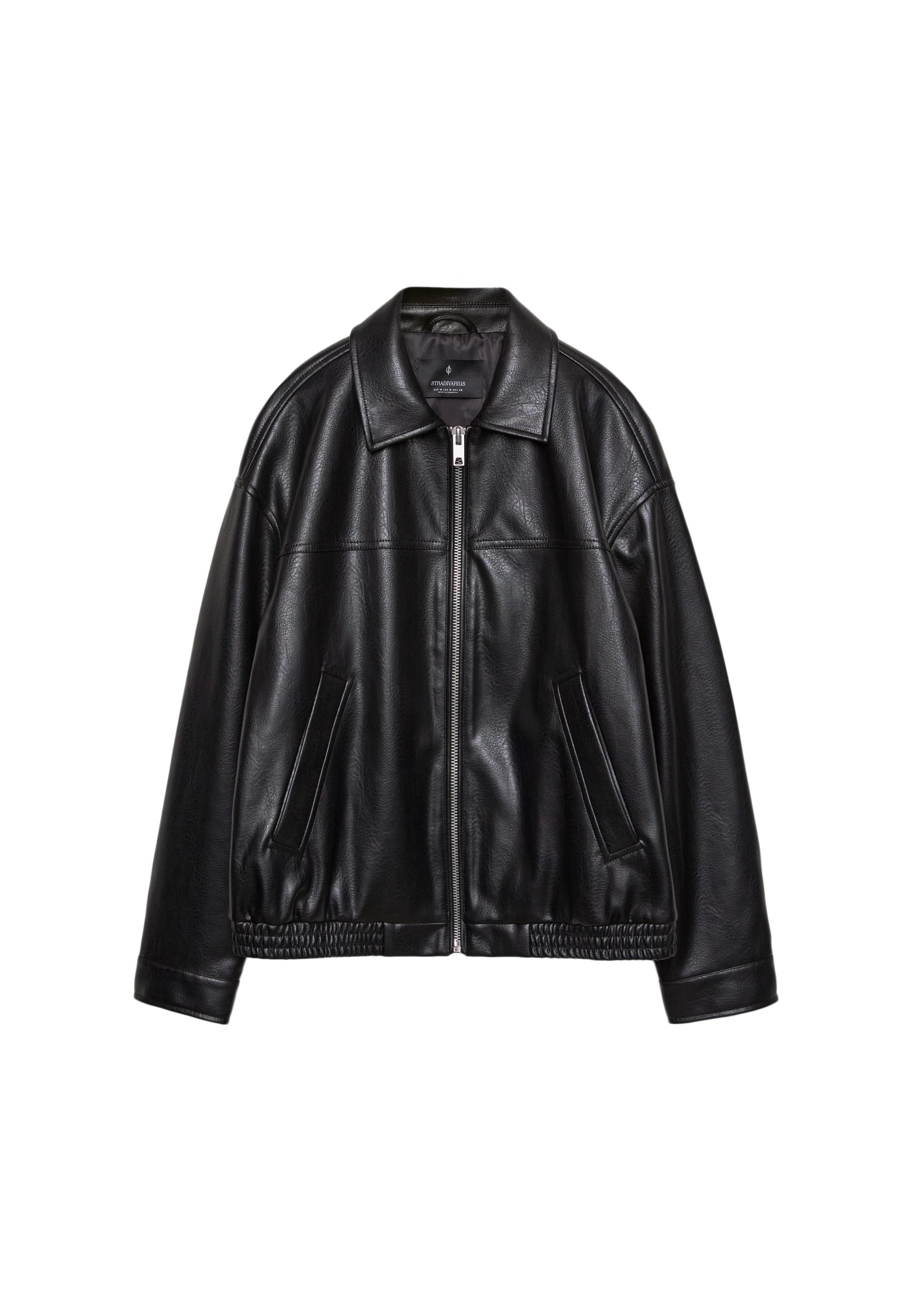 Oversize leather effect jacket — Black