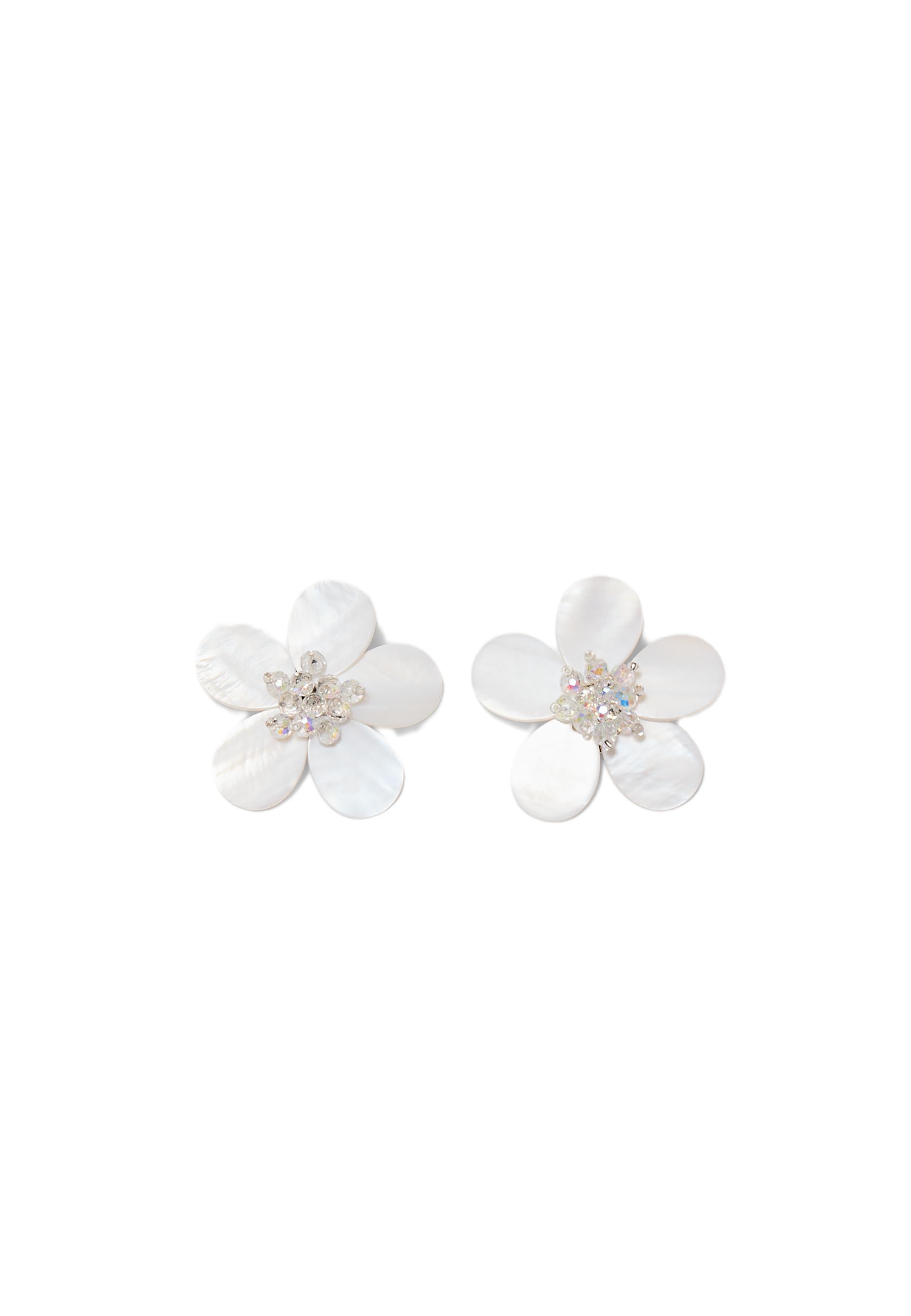 Mother-of-pearl effect flower earrings — White