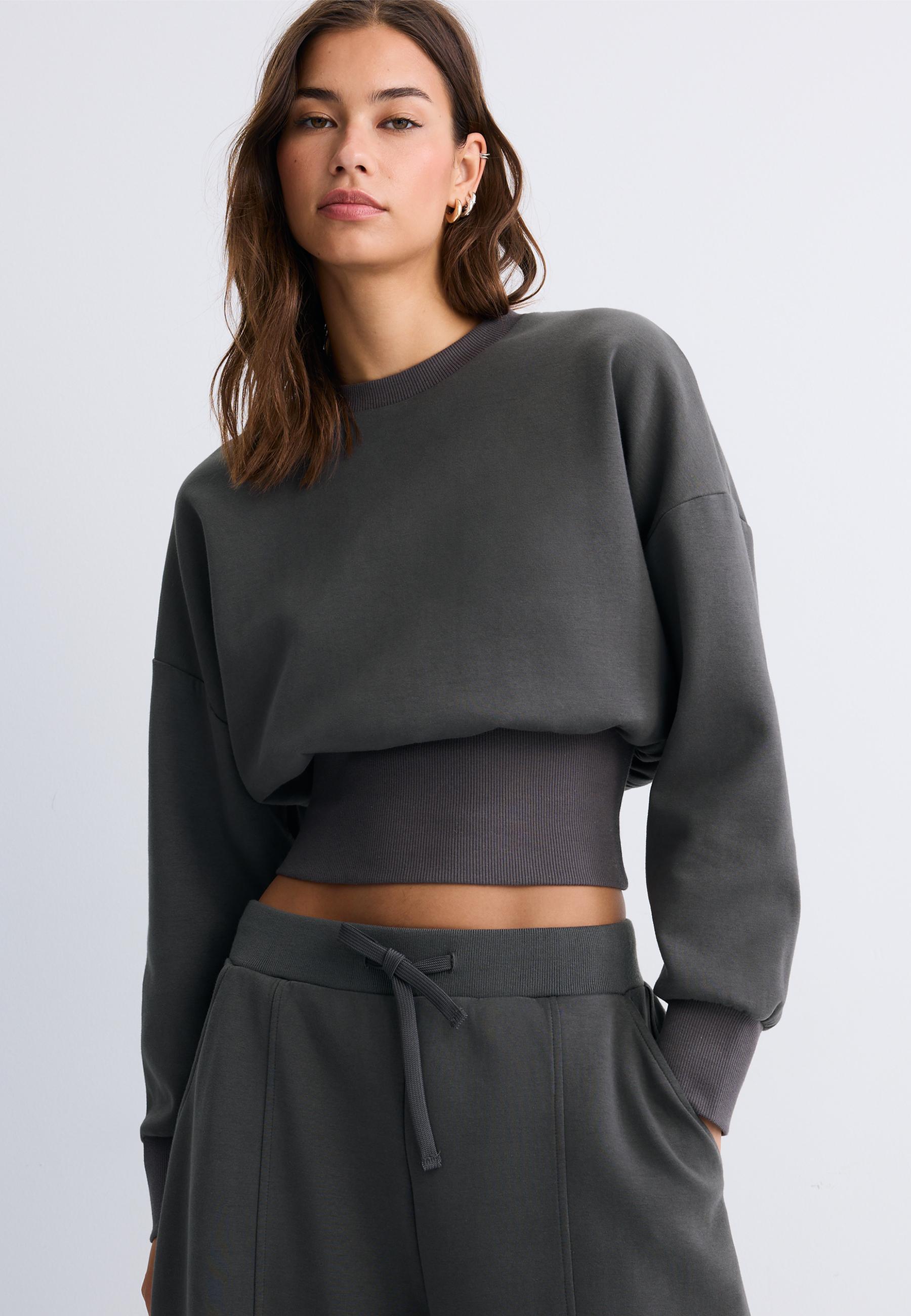 Cropped sweatshirt with wide waistband — Dark grey