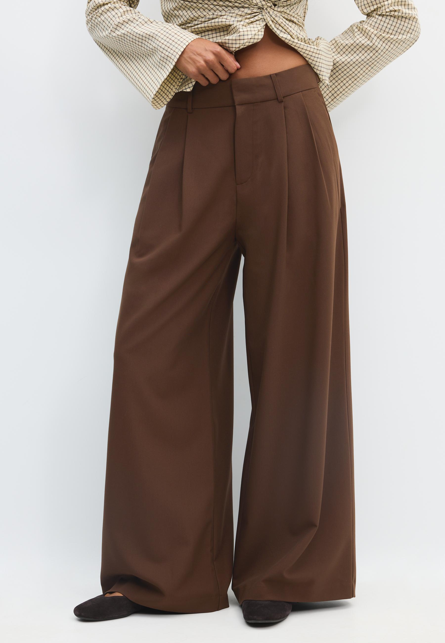 Stradivarius Αμπιγιέ Παντελόνι Wide Leg Με Ρυθμιζόμενα Κουμπιά Καφέ 32