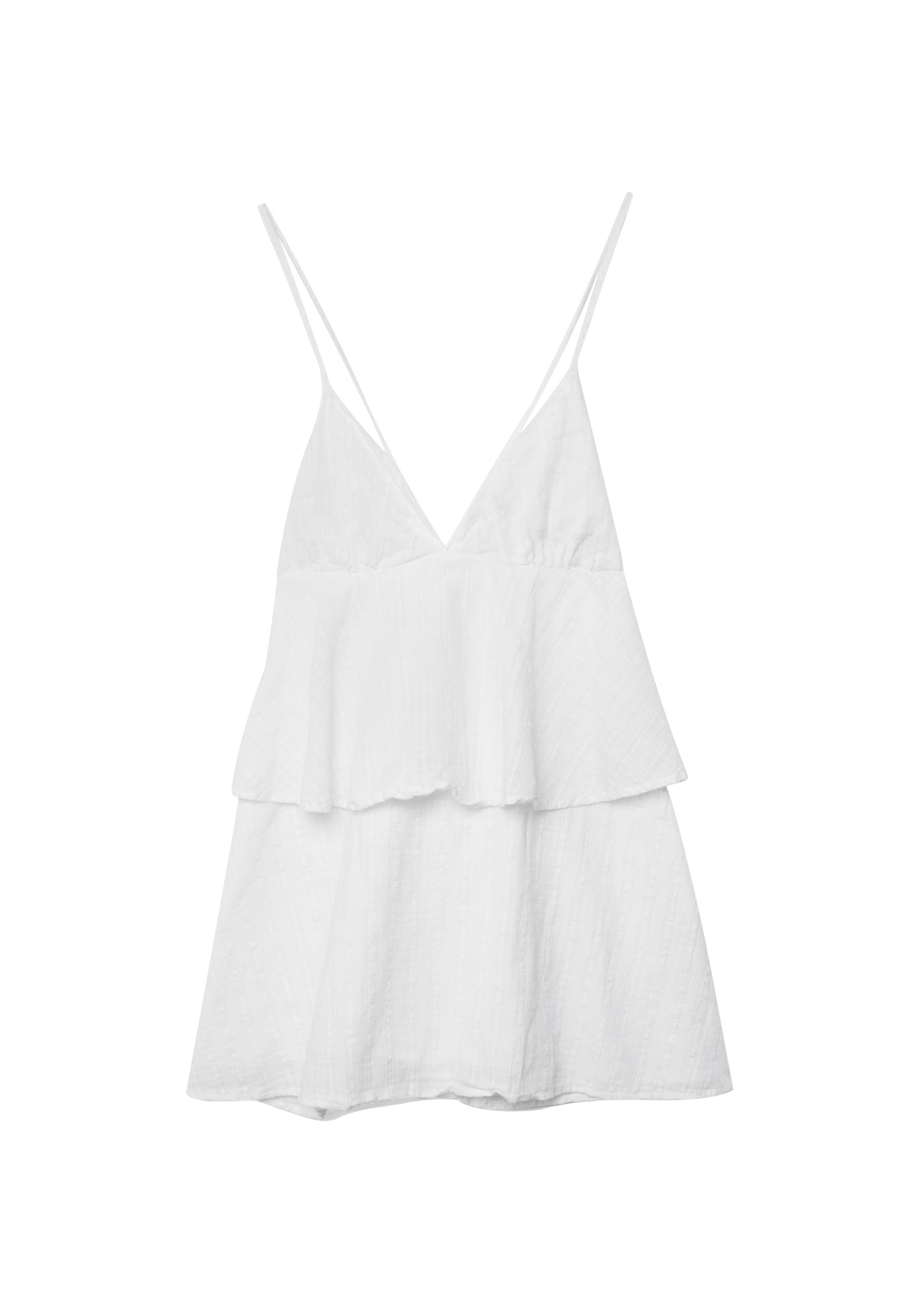 Short ruffled strappy dress — Ecru