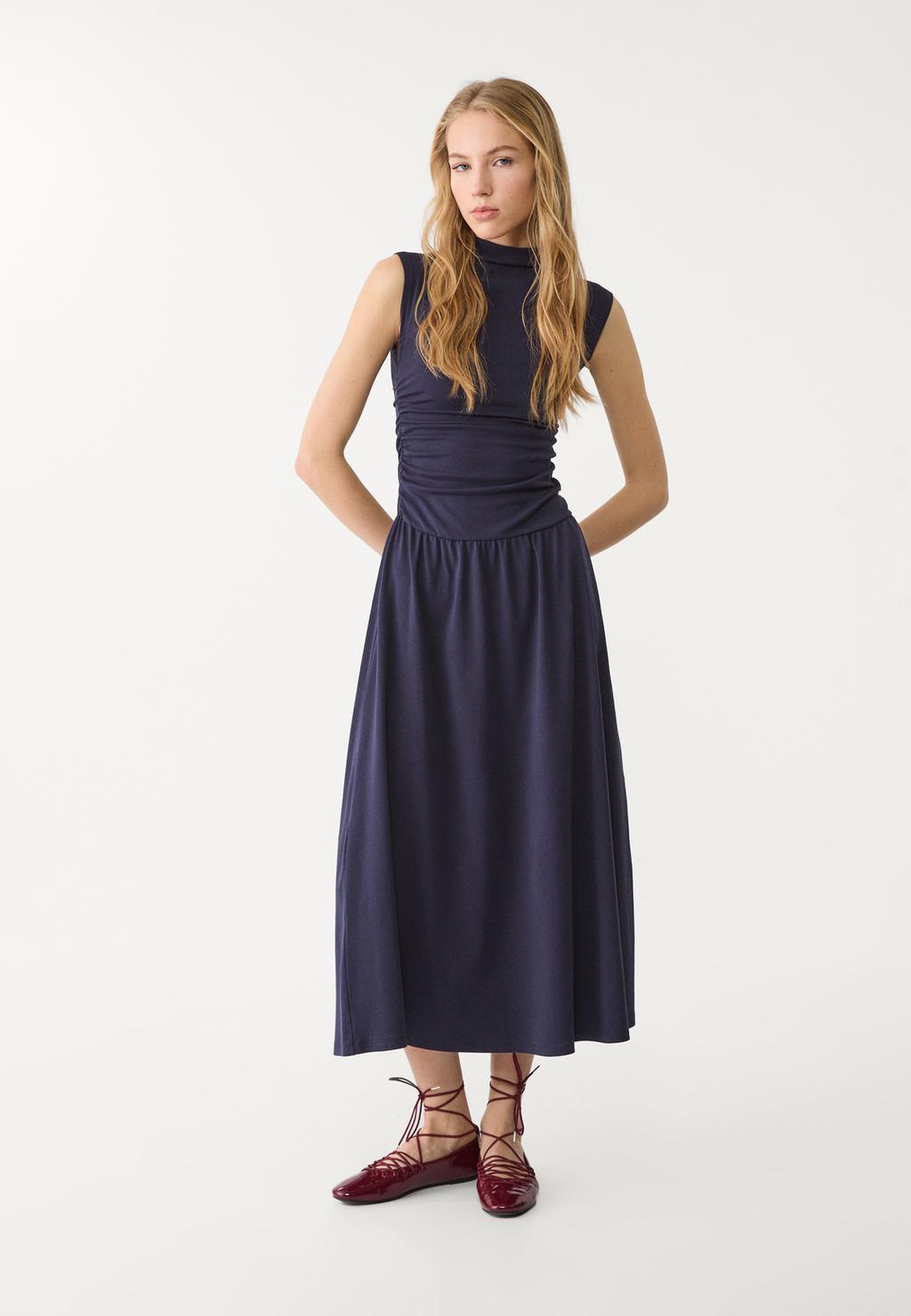 Funnel neck midi dress