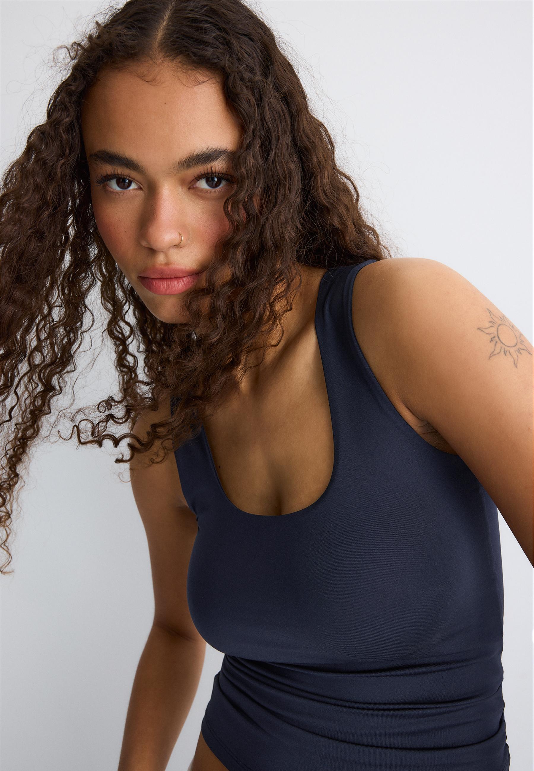 Polyamide wide-strap T-shirt — Navy blue