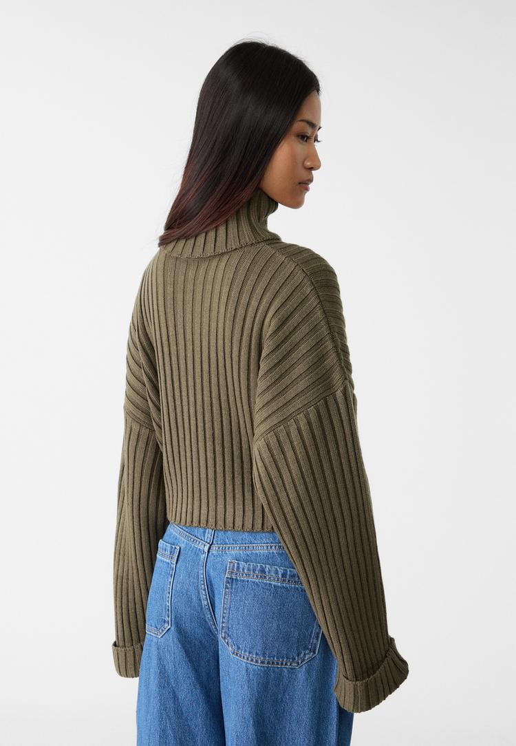 knit jumper with raised neck