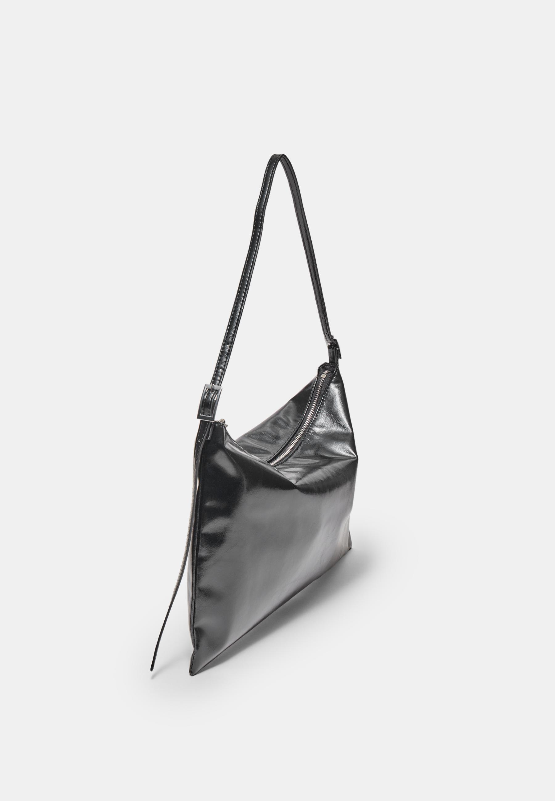 Mini soft-touch shoulder bag with zips — Black