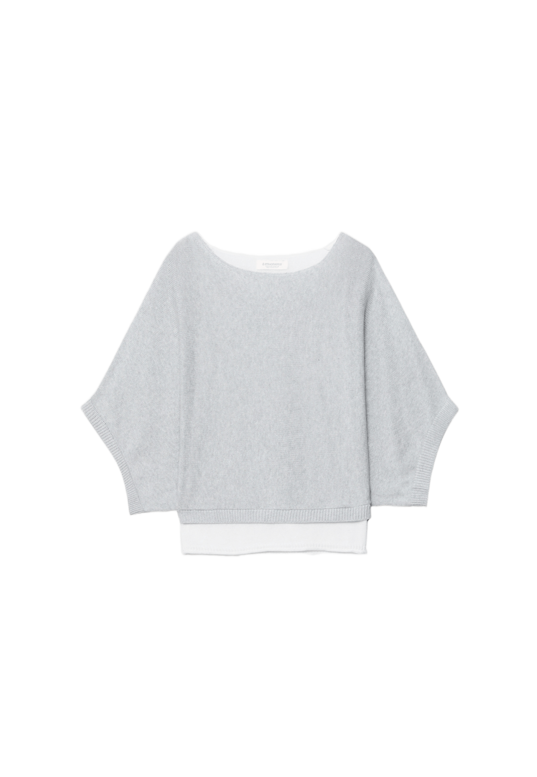 Boat neck knit jumper with overlay — Grey melange