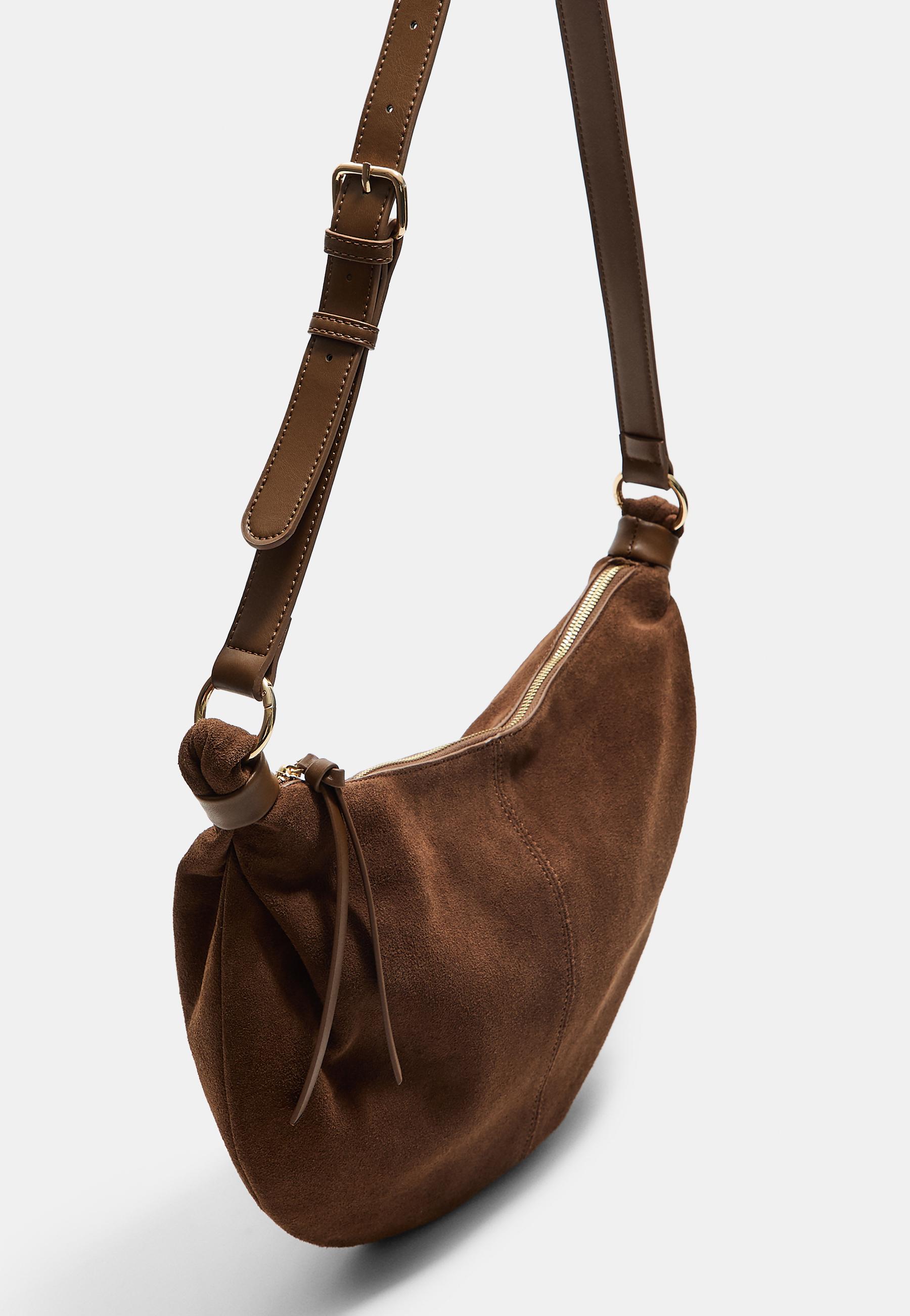 Leather half-moon bag - null | Stradivarius México