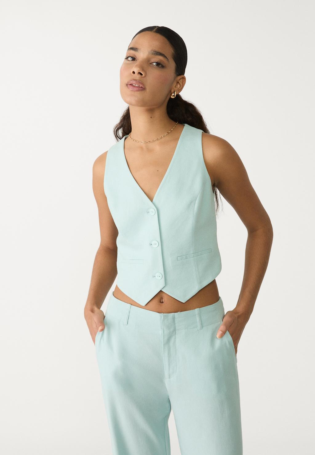 Gilet de tailleur dos nu en lin mélangé