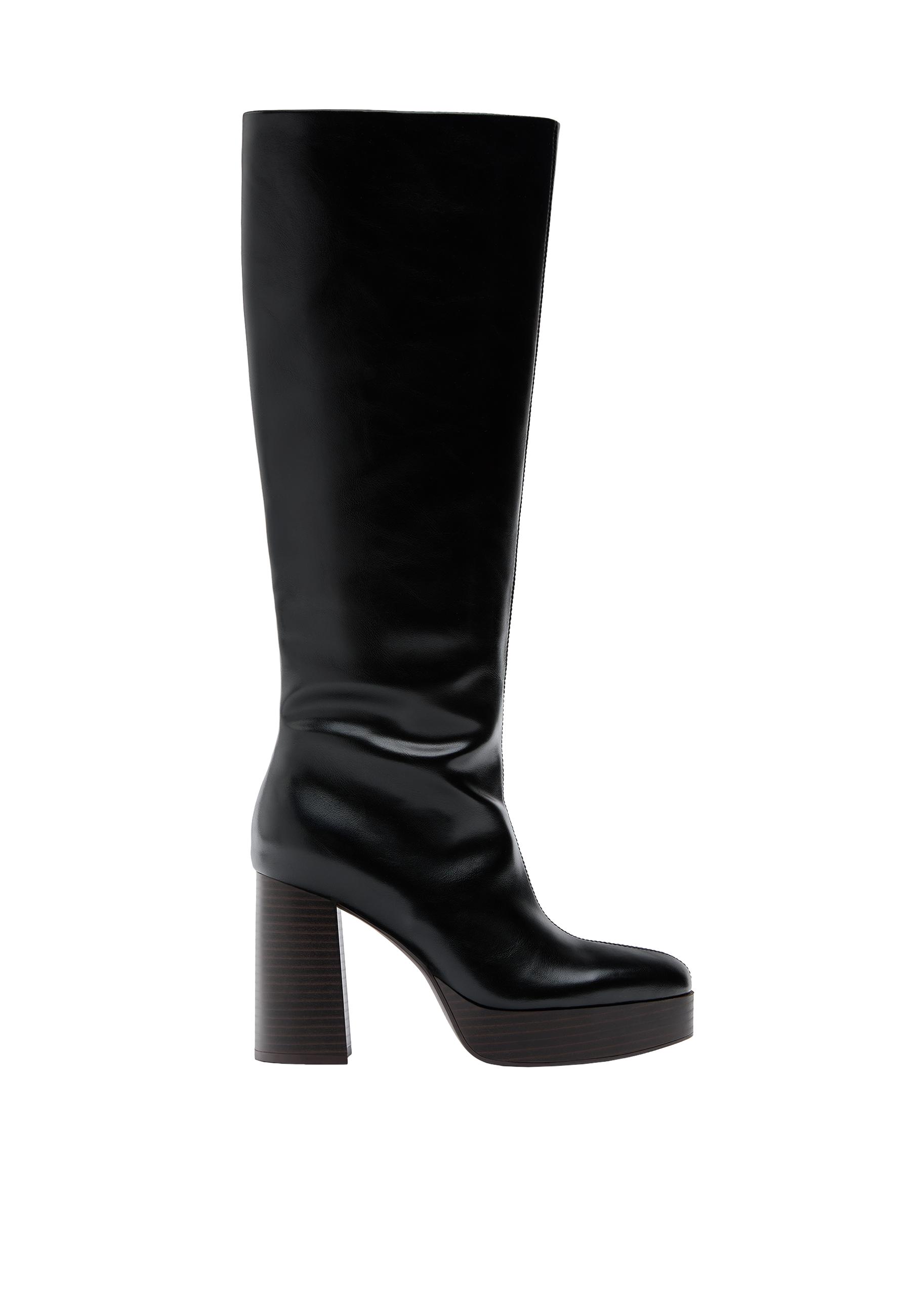 High-heel platform knee-high boots — BLACK