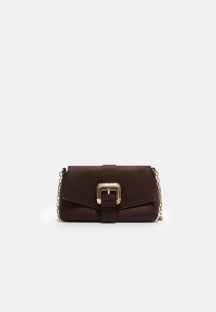 Crossbody bag with irregular buckle — Brown