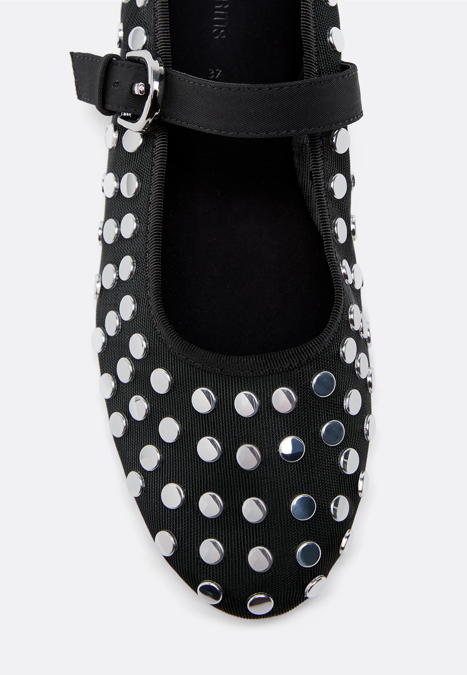 Mesh ballerina flats with studs — BLACK