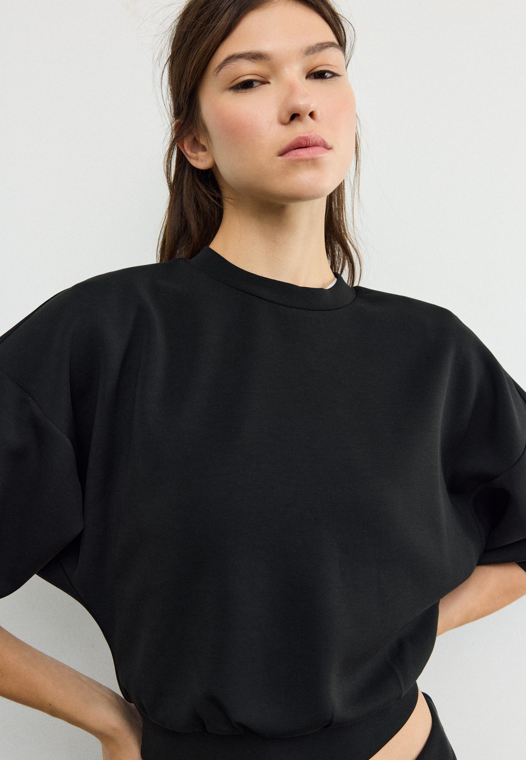 Soft-touch batwing sleeve sweatshirt — Black