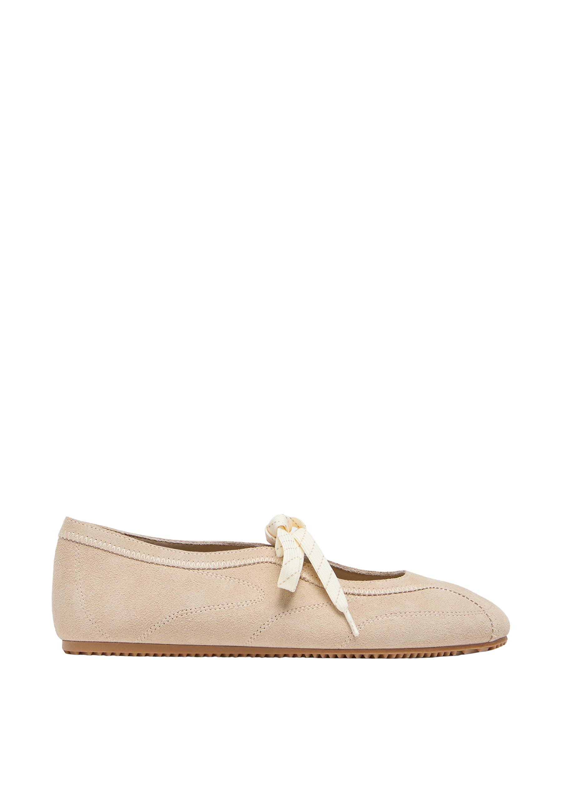 Leather bow sneakerinas — BEIGE