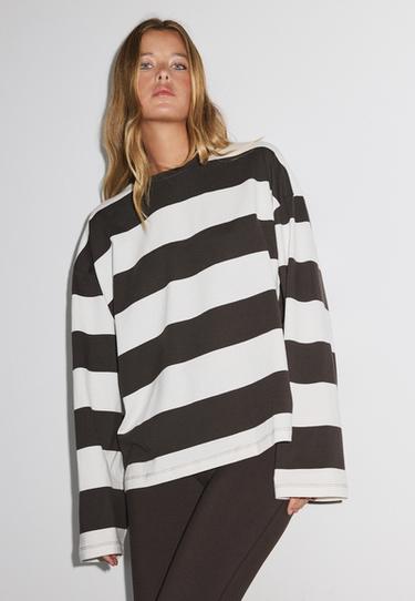 Boxy striped long sleeve T-shirt — Brown 3