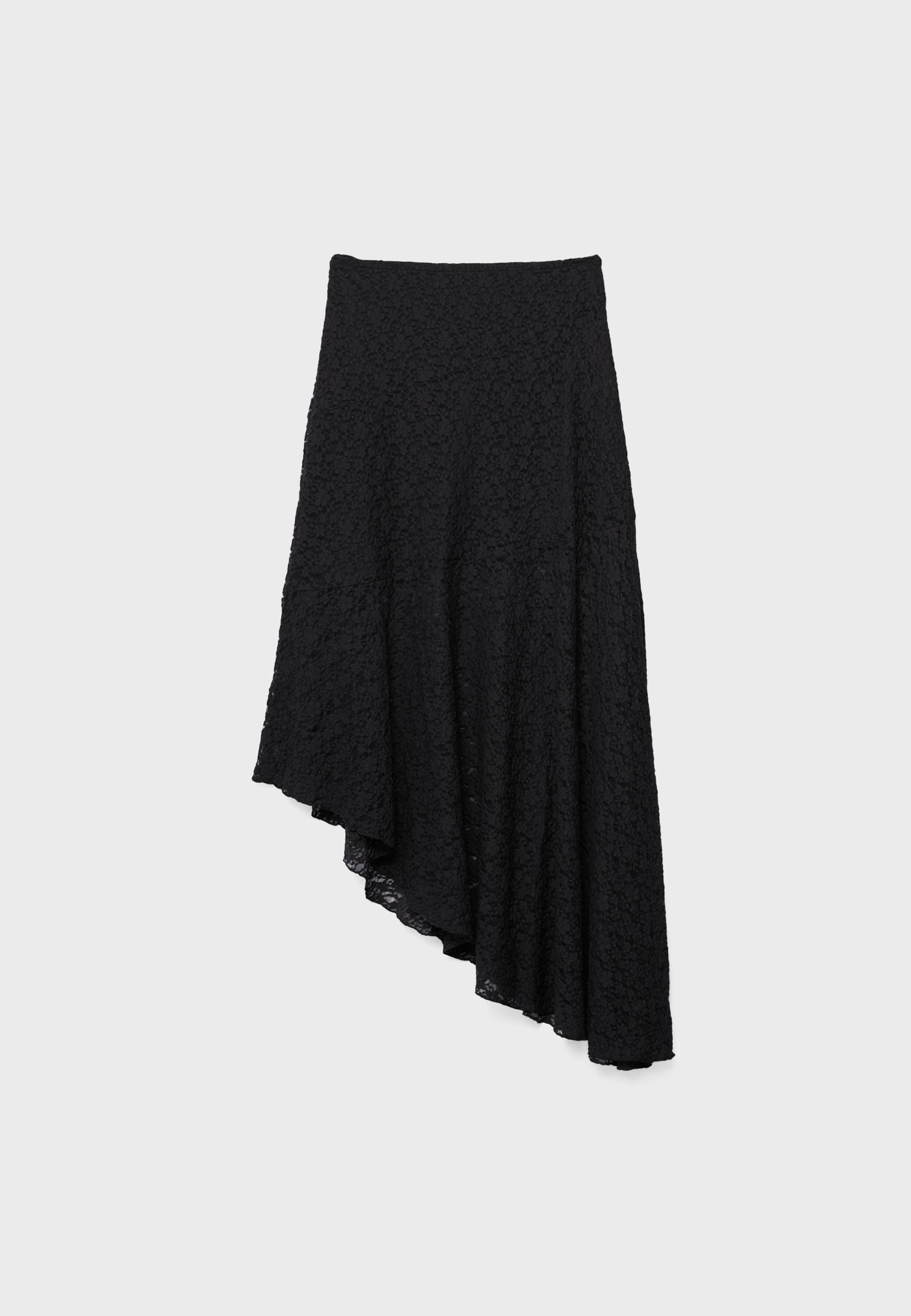 Asymmetric lace midi skirt — Black