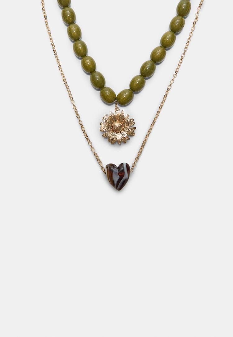 set of 2 bead sun and heart necklaces