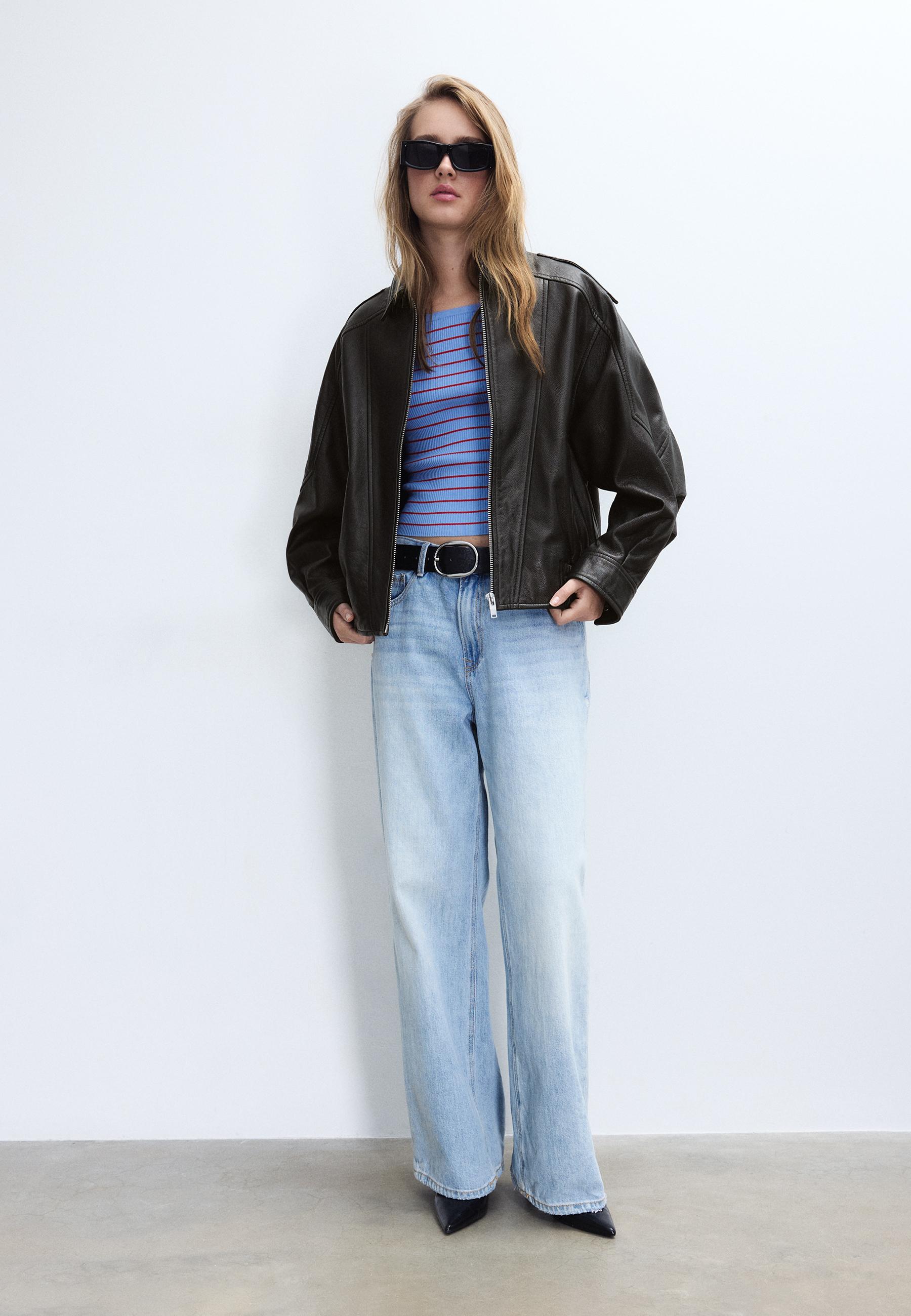 Oversize leather jacket - Women's fashion | Stradivarius Romania