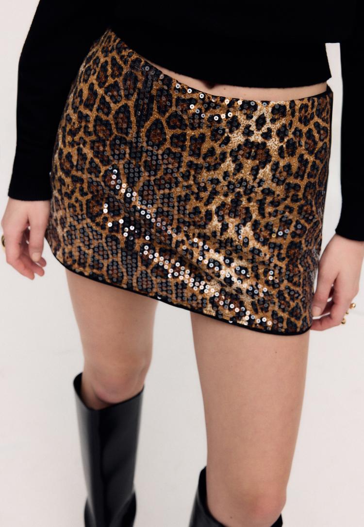 gonna pantalone mini paillettes stampa animalier