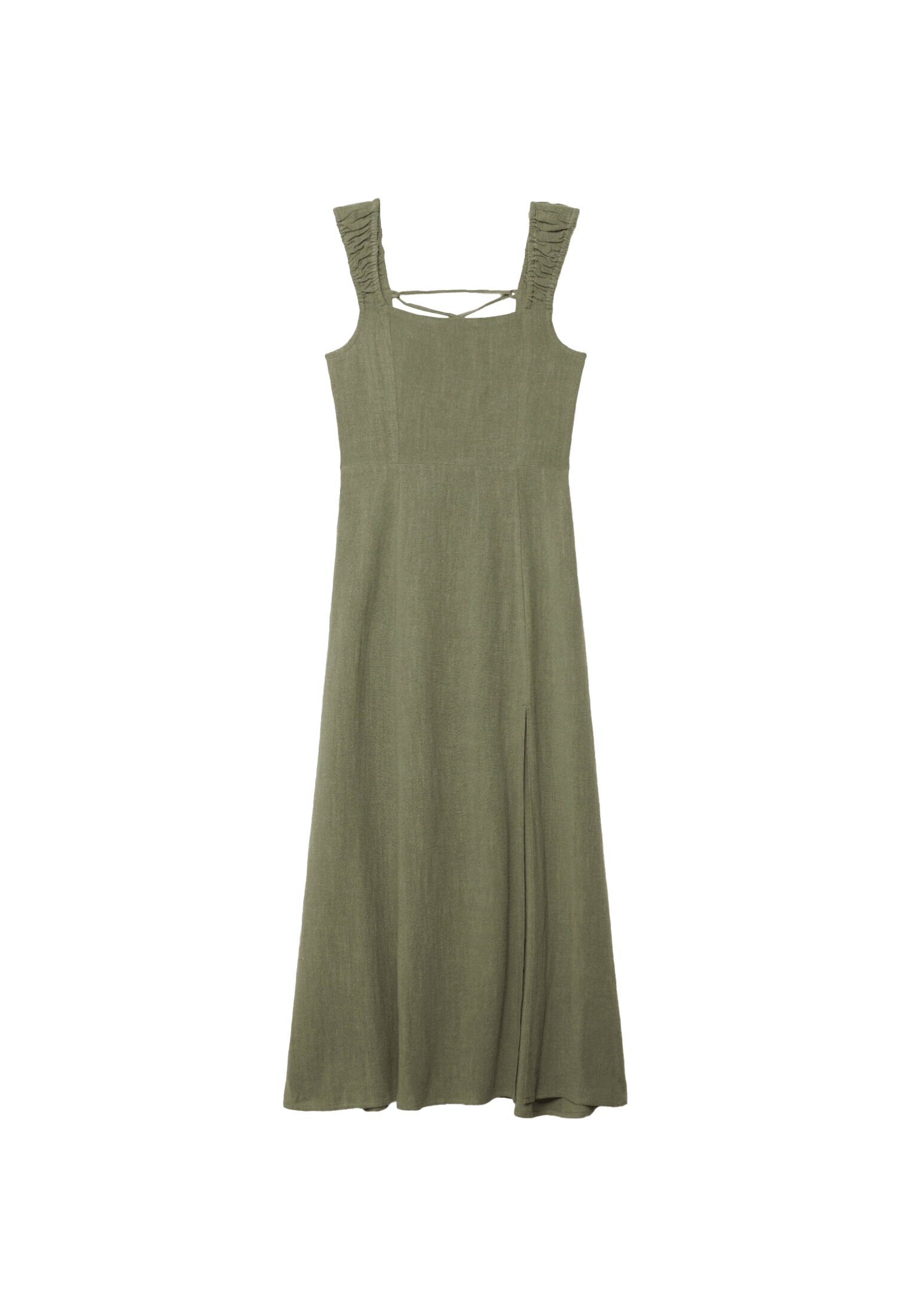 Linen-look cross-back midi dress — Khaki