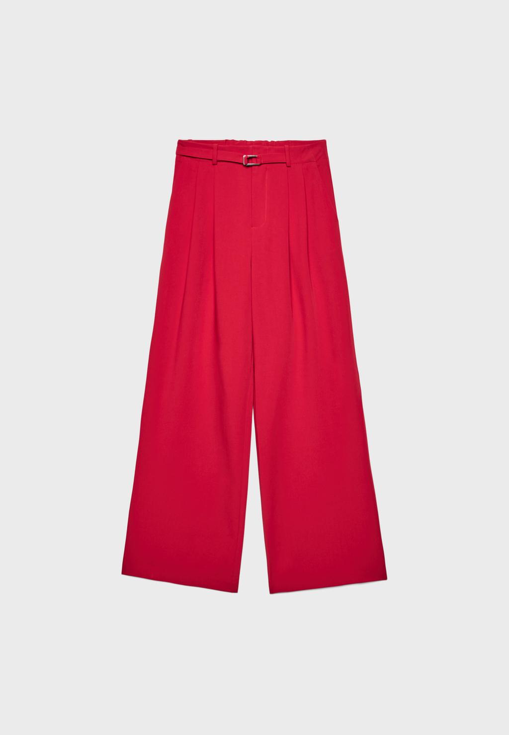 Calças de vestir largas com detalhe de fivela