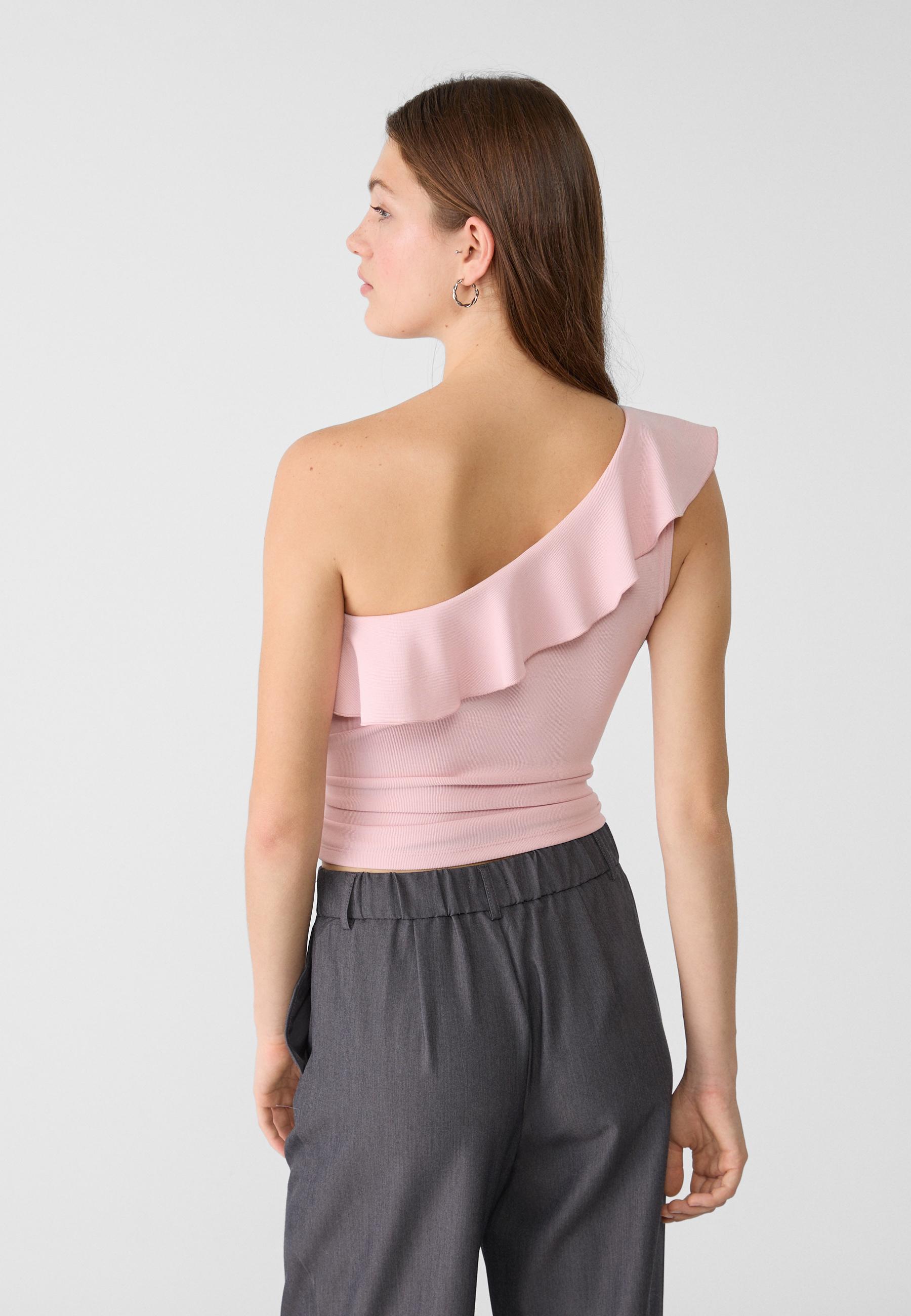 Asymmetric T-shirt with ruffle — Pastel pink