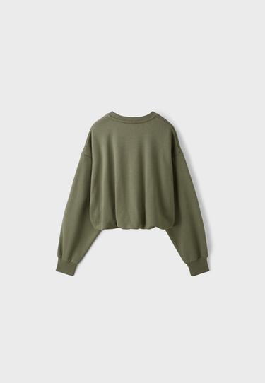 Cropped balloon sweatshirt — Khaki 8