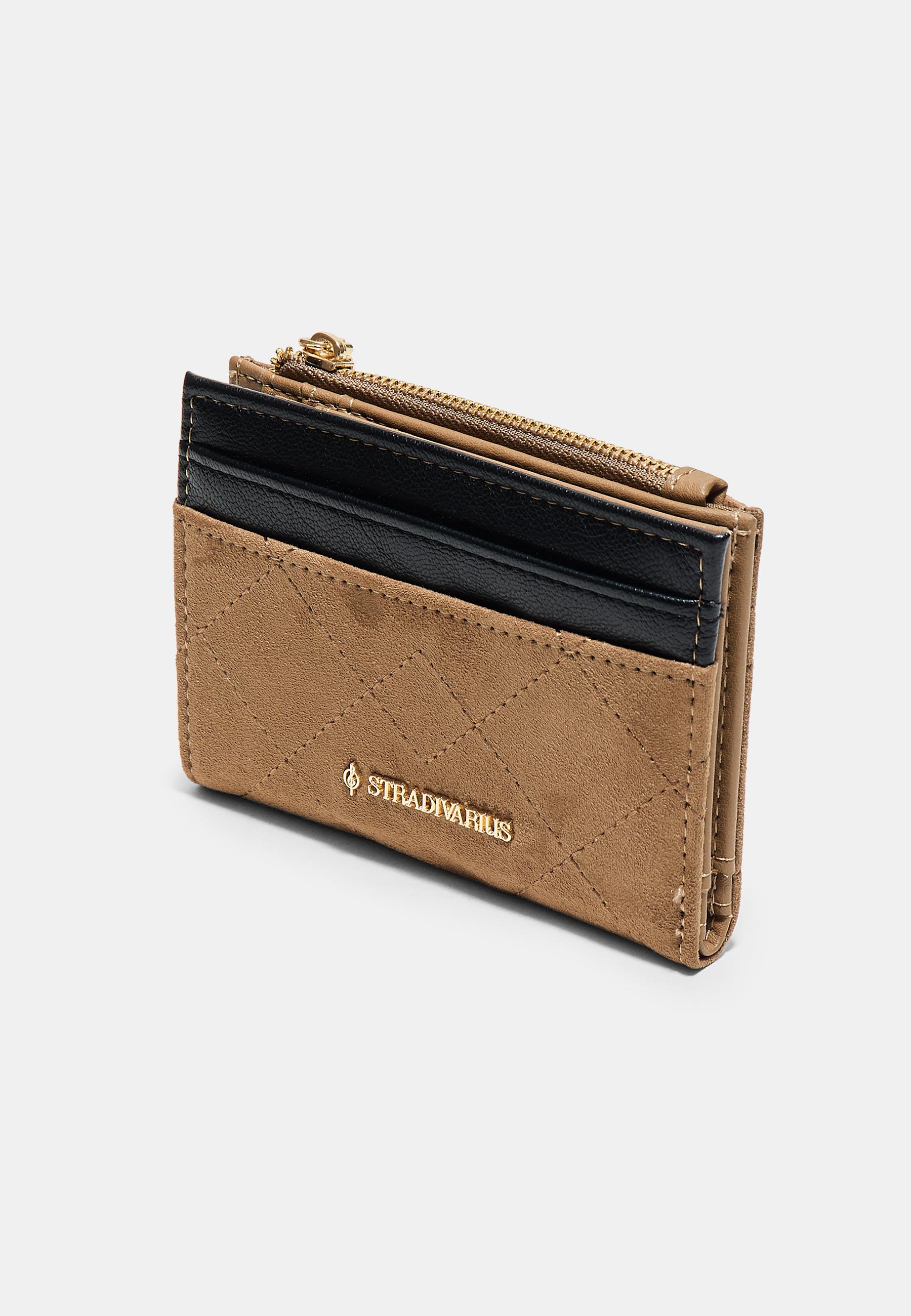 Compact quilted card holder purse — Pale camel