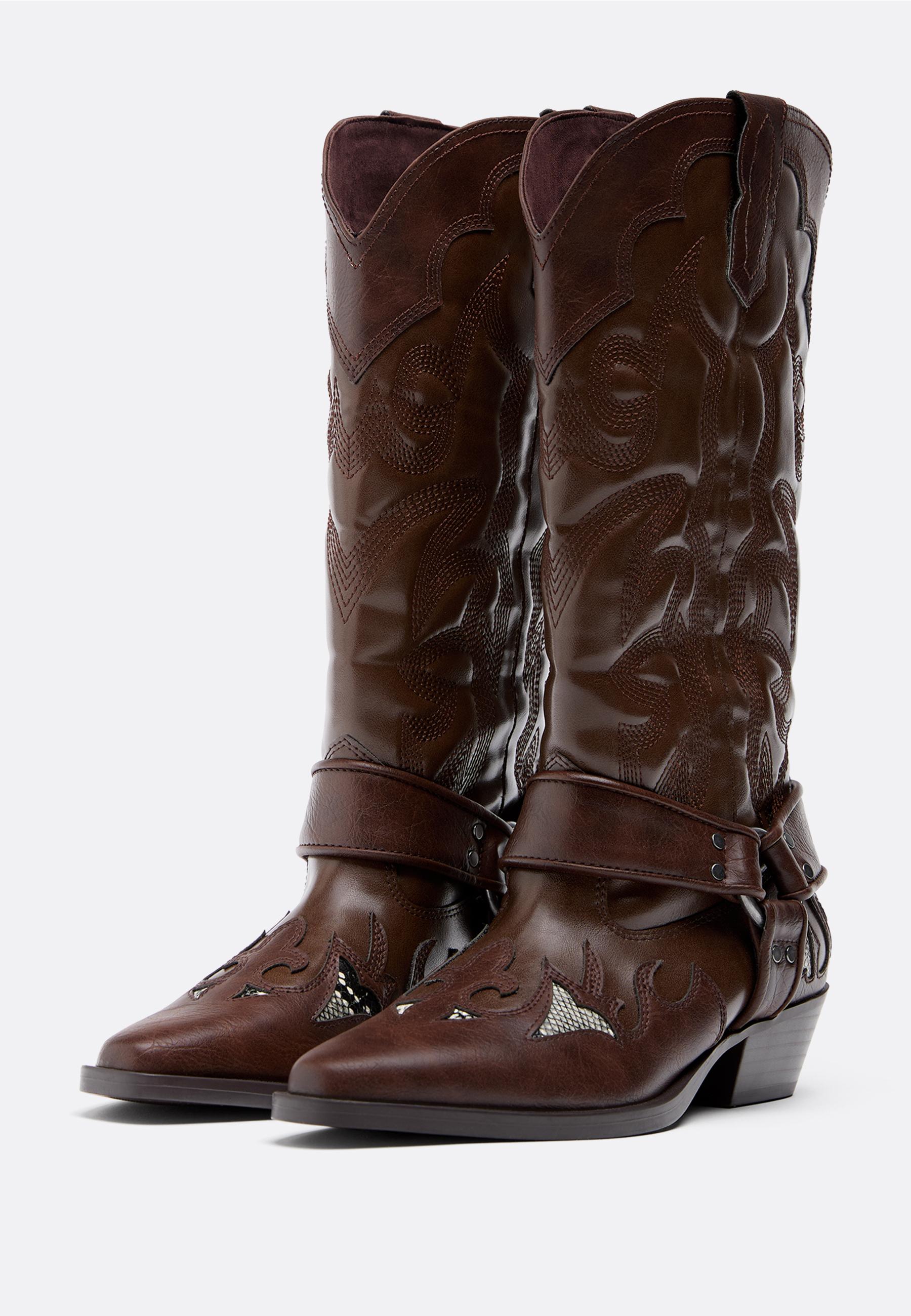Cowboy boots with animal print detail — BROWN