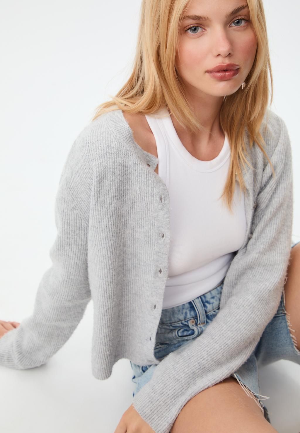 Veste en maille à boutons et bord-côte