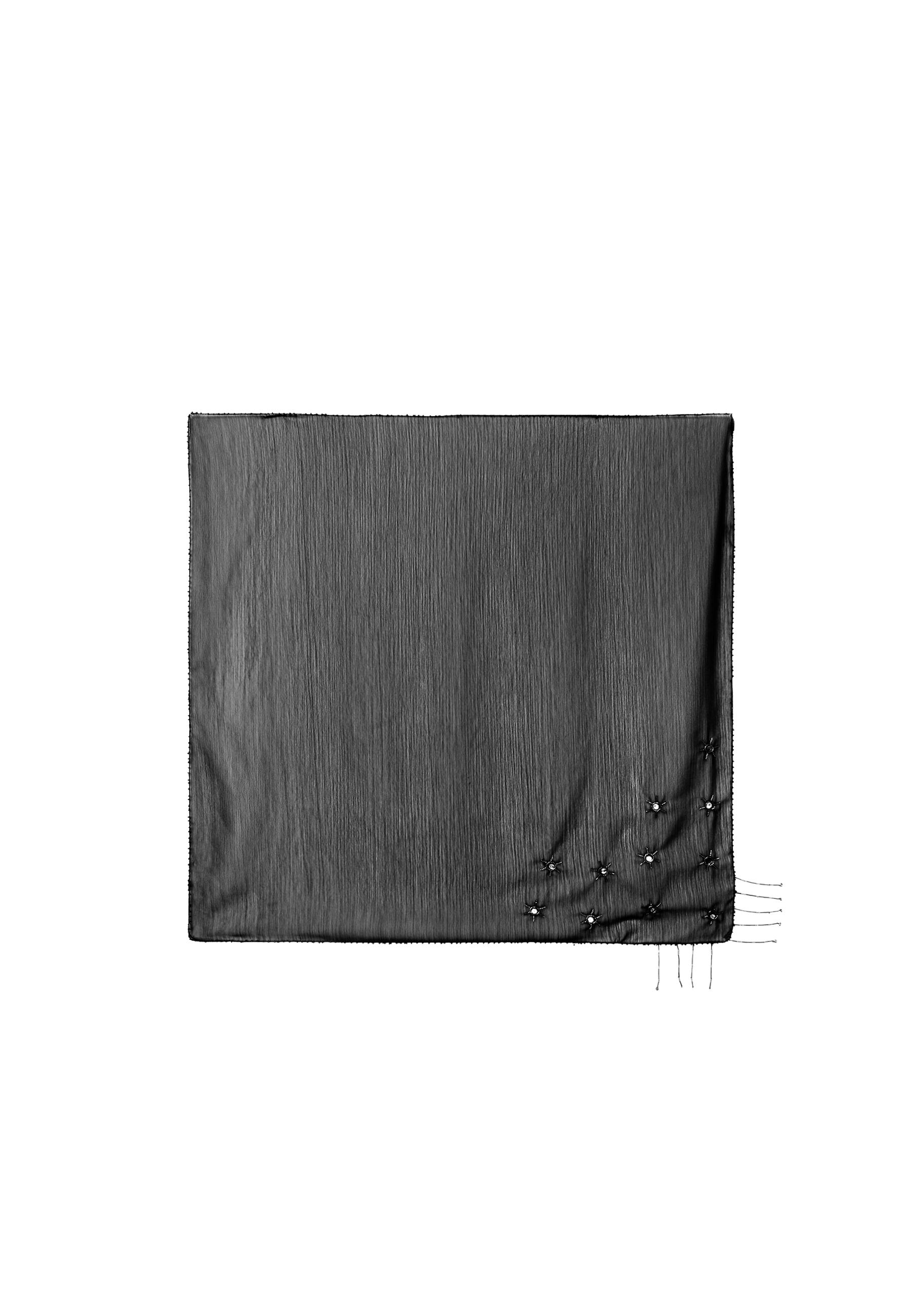 Scarf with rhinestones and fringe detail — Black