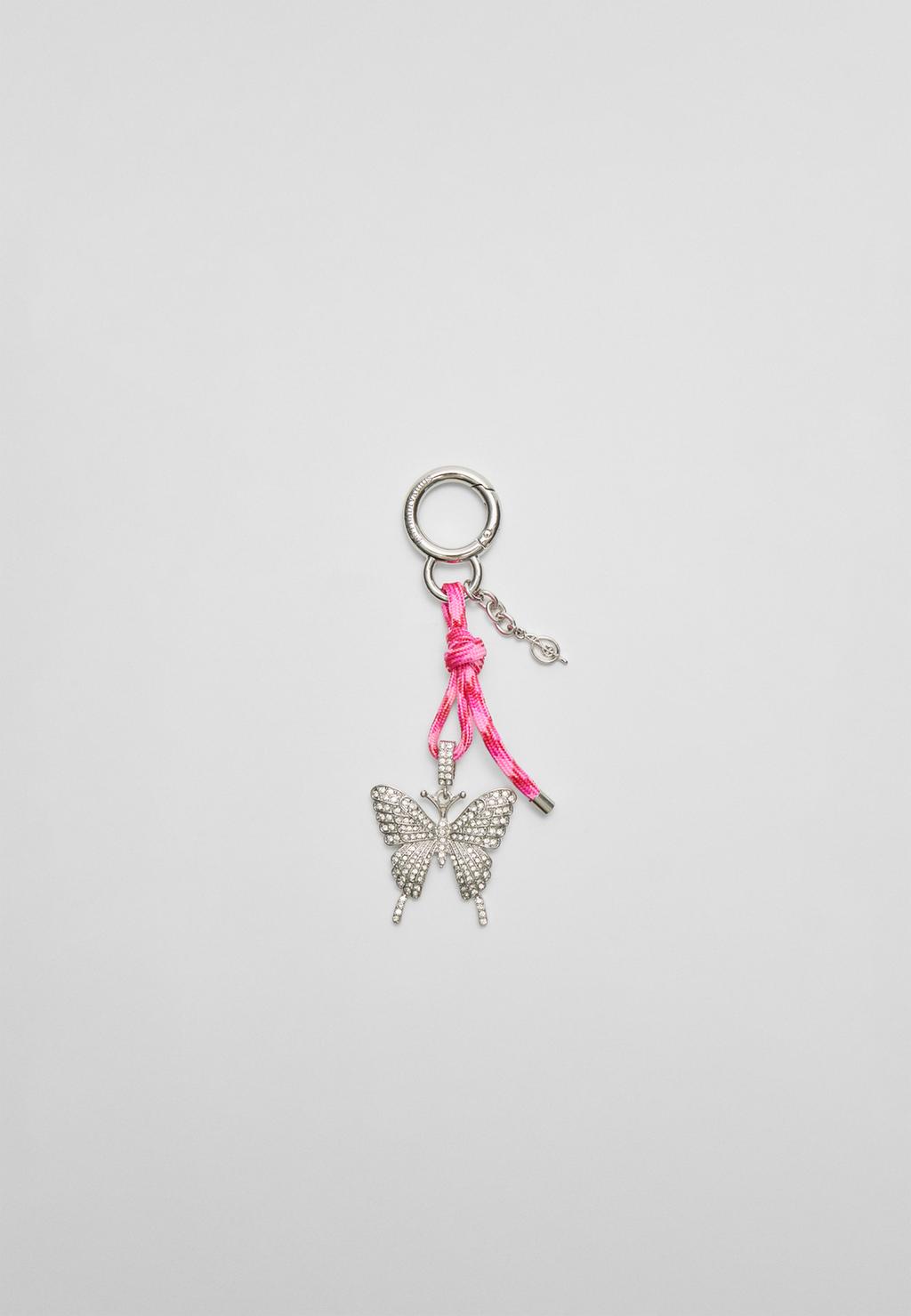 Key ring with rhinestone butterfly charm