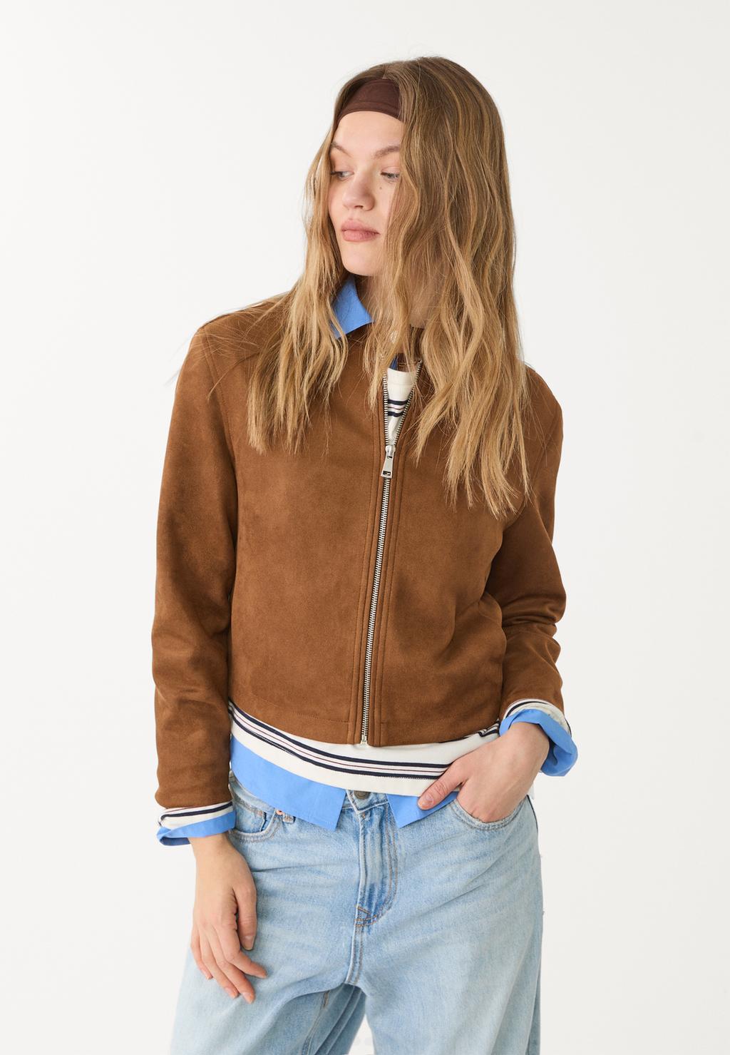 Faux suede zip-up jacket