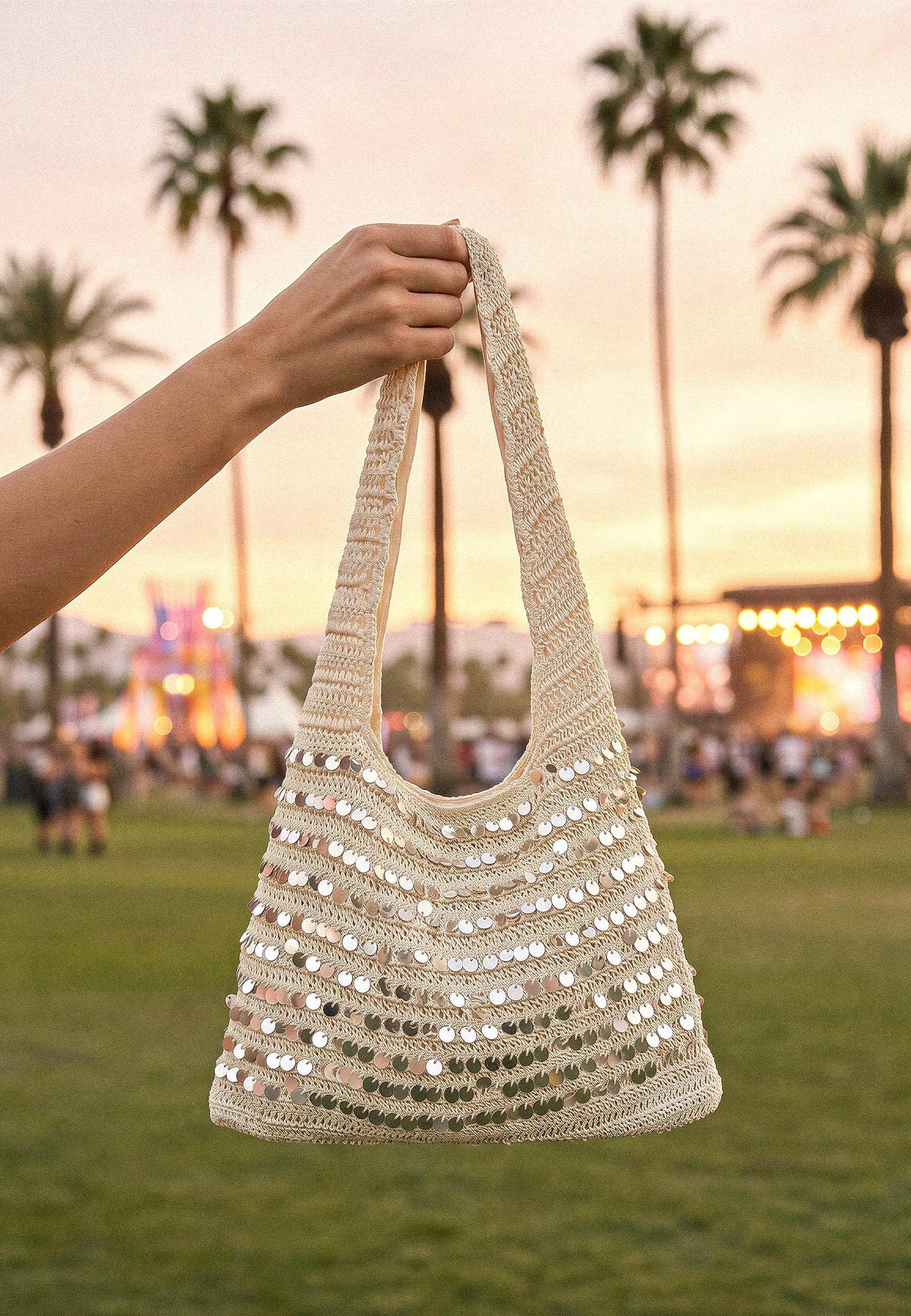Sequin shoulder bag — Ecru