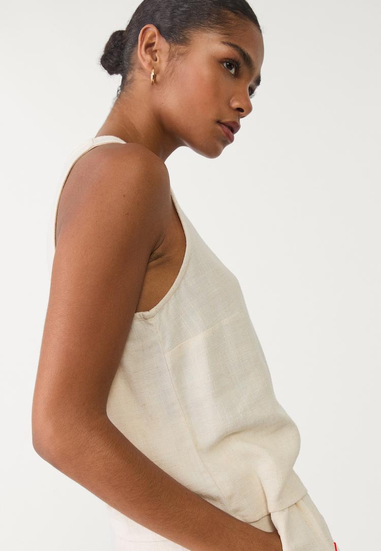 top nadadora fluido con lino