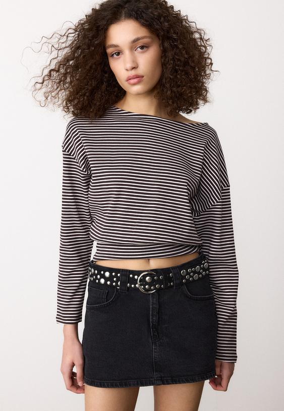 camiseta manga larga cuello barca fajin rayas