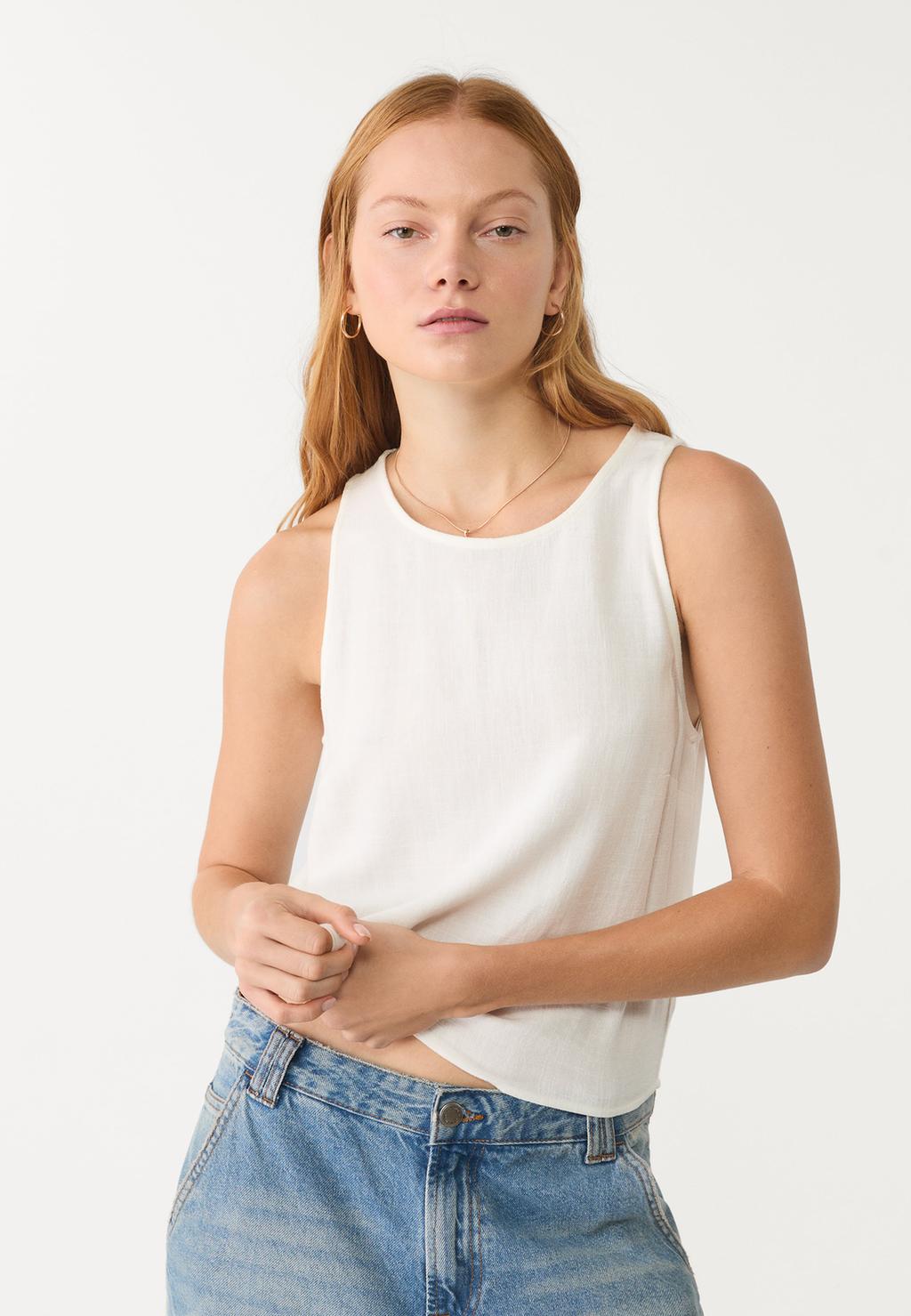 Flowing linen blend racerback top