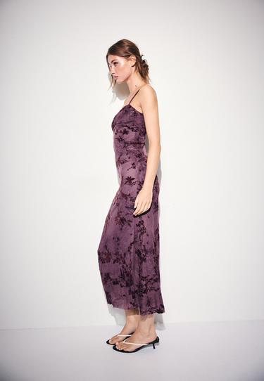 Flocked midi dress with straps — Purple 6