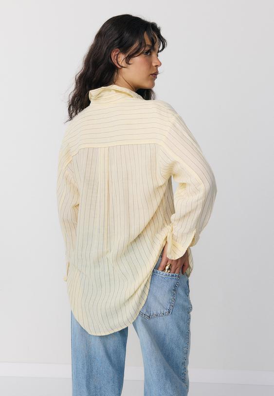 Stradivarius Basic Double Fabric Shirt Gold Xs