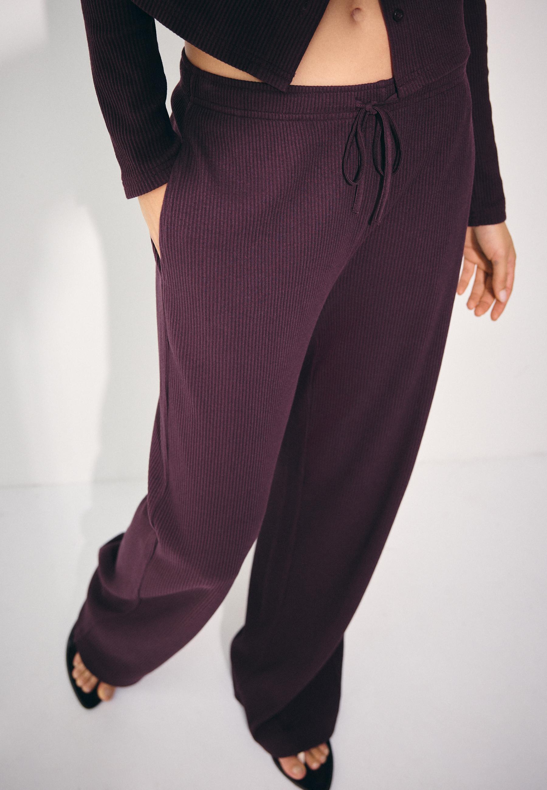 Soft-touch ribbed trousers — AUBERGINE
