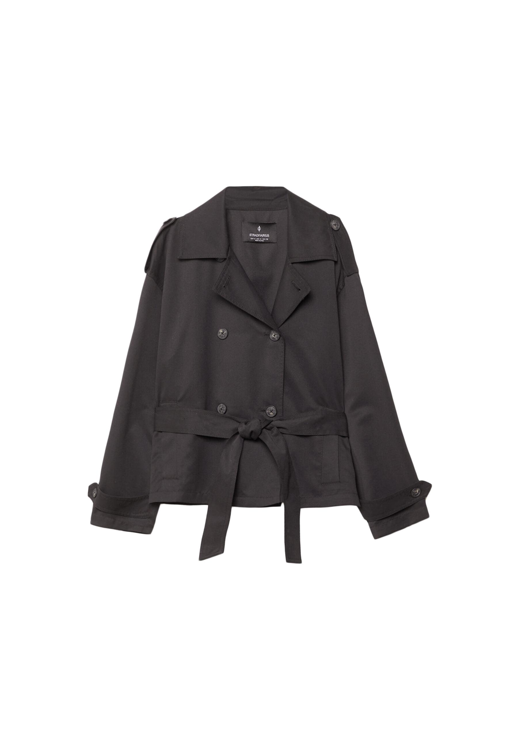 Short flowing trench coat with belt — Black