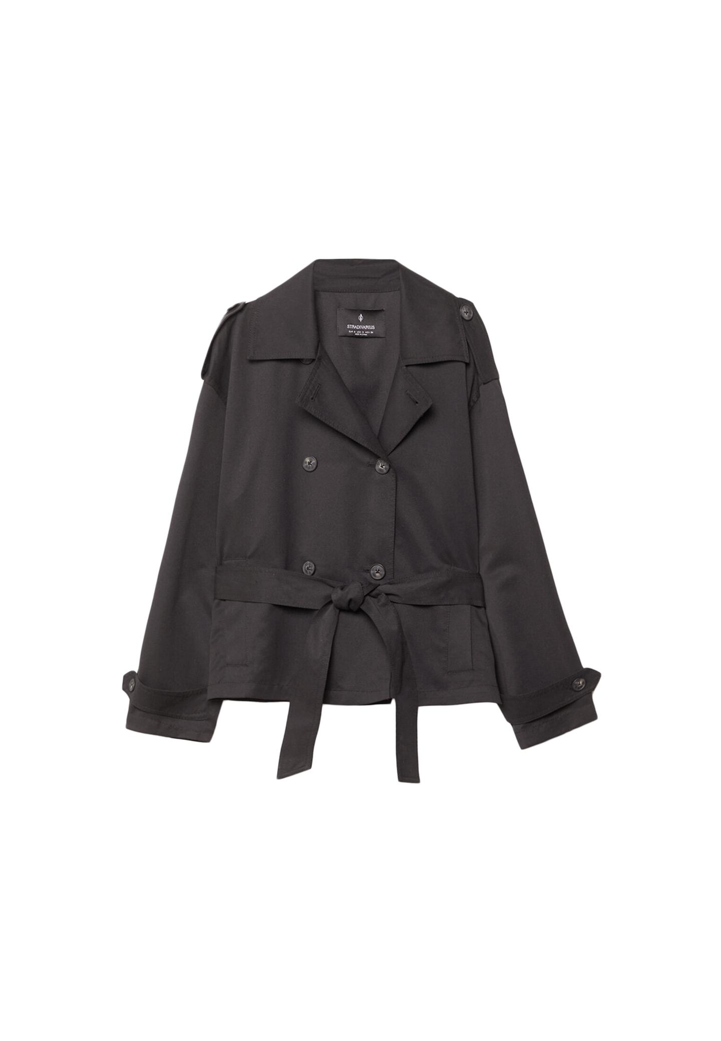 Kemerli ve dökümlü kısa trençkot - Görsel 9