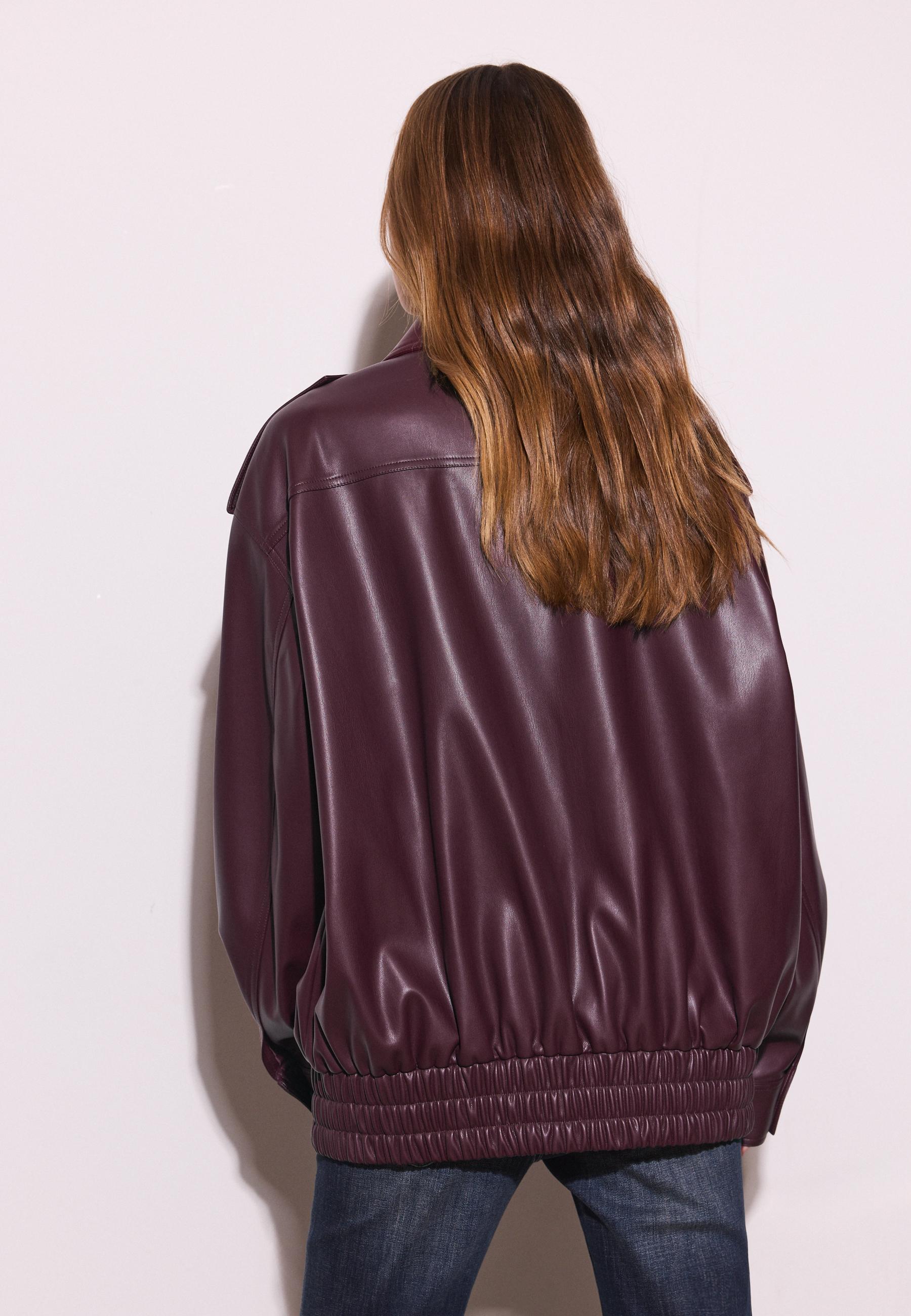 Oversize leather effect biker jacket — Burgundy