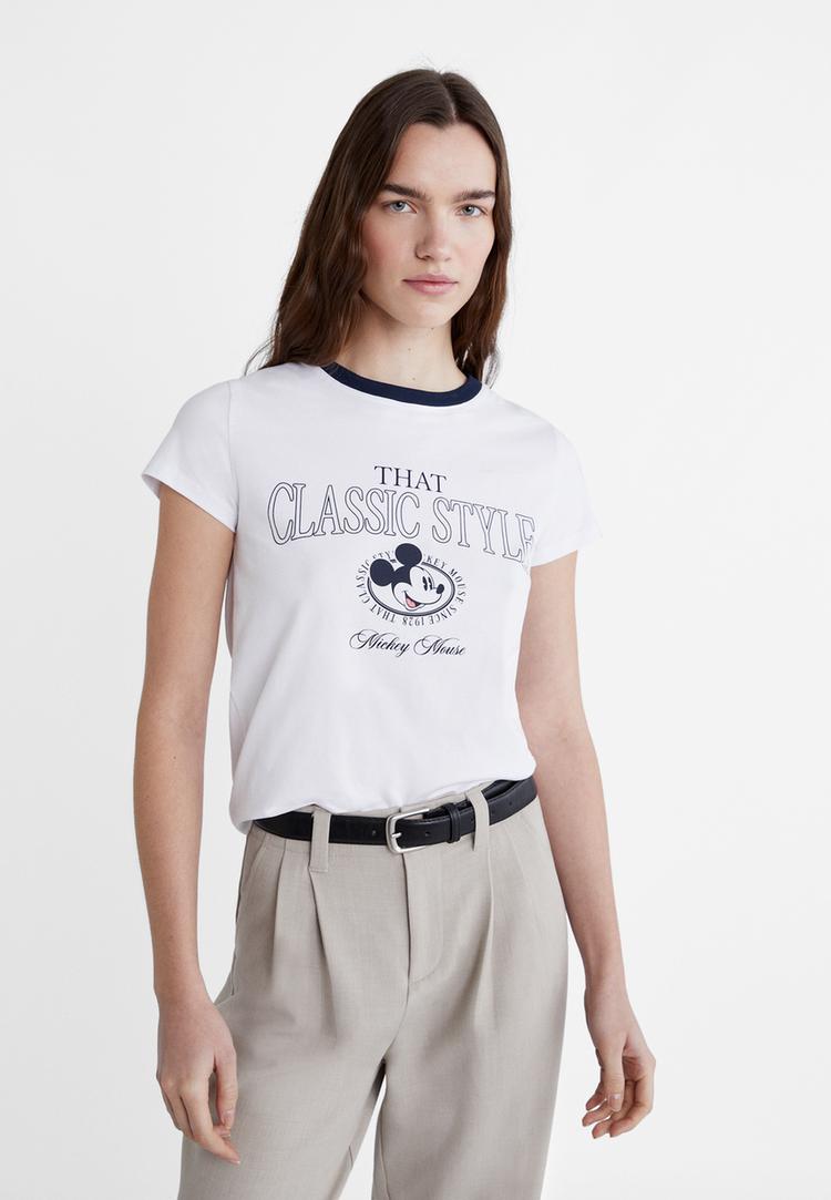 Stradivarius Tricou Mickey Mouse Alb L