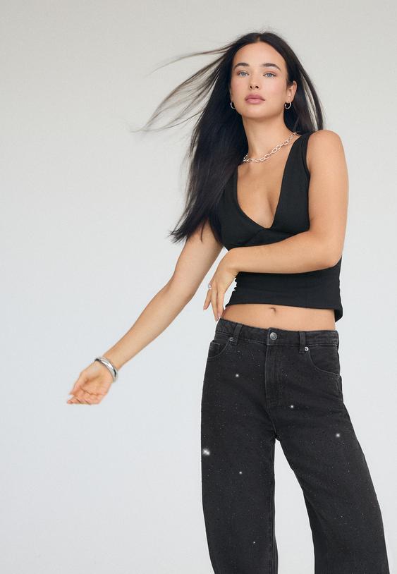 jeans straight fit con brillantini
