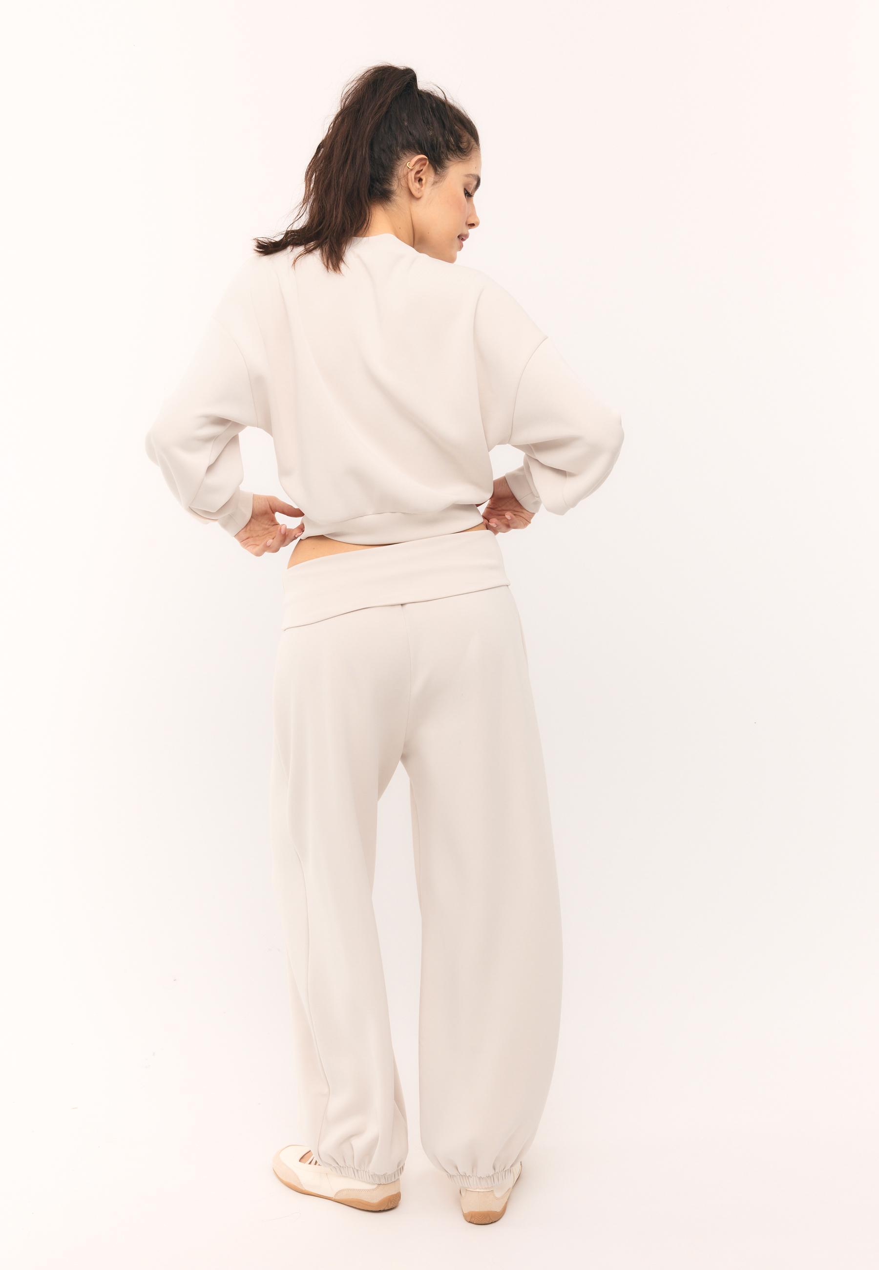 Soft-touch balloon jogger trousers with turn-up waist — Stone