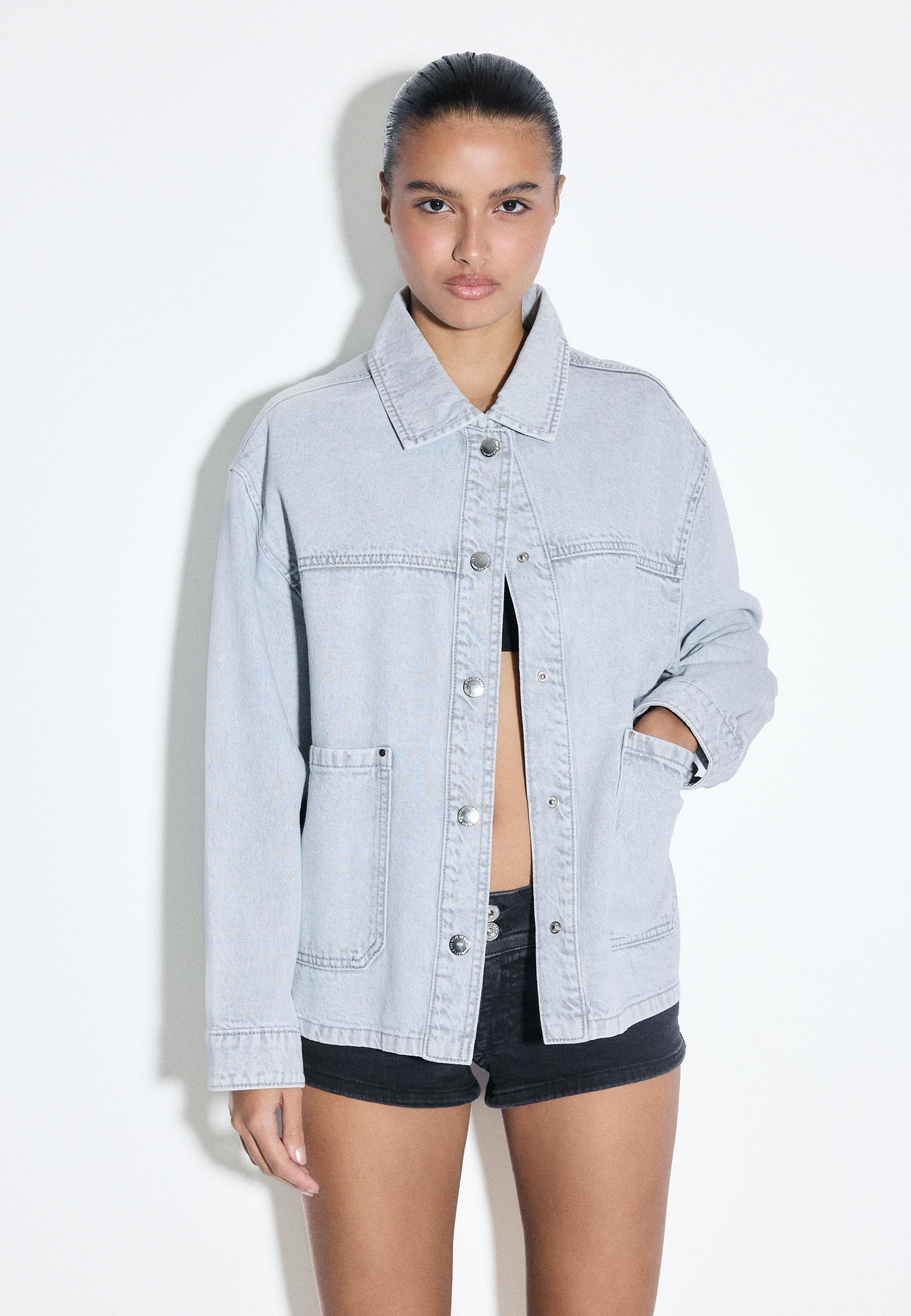 Denim jacket with pockets — LIGHT GREY DENIM WASH