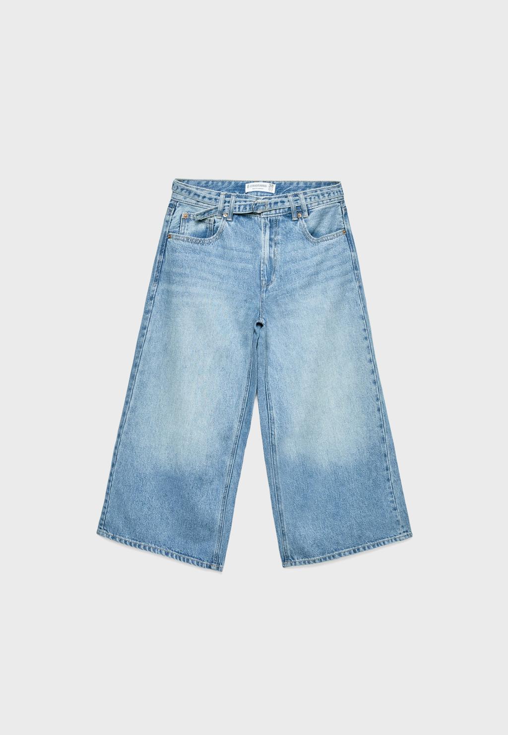 Jeans jupe-culotte fluide ceinture