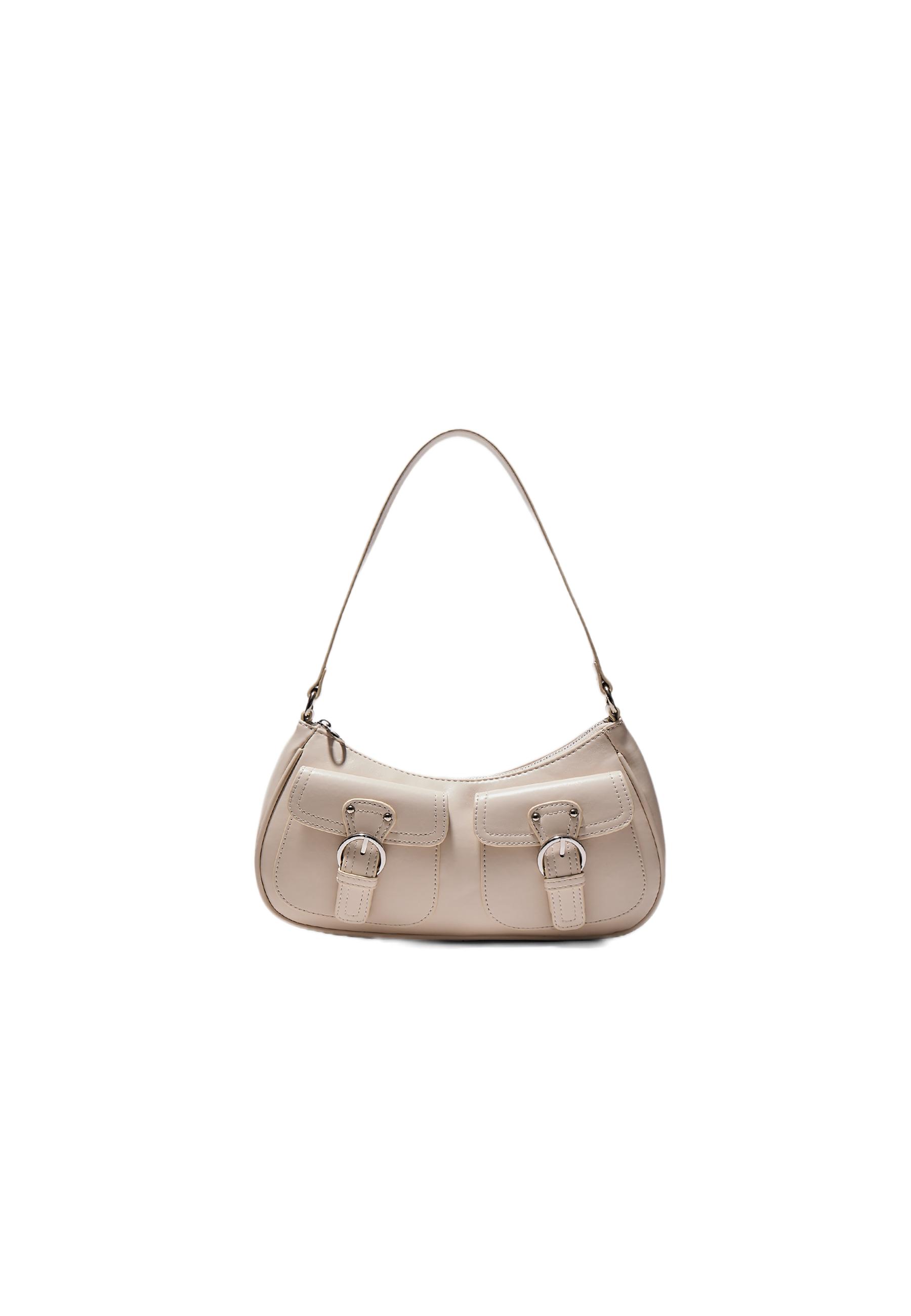Half-moon shoulder bag with pockets — Ecru