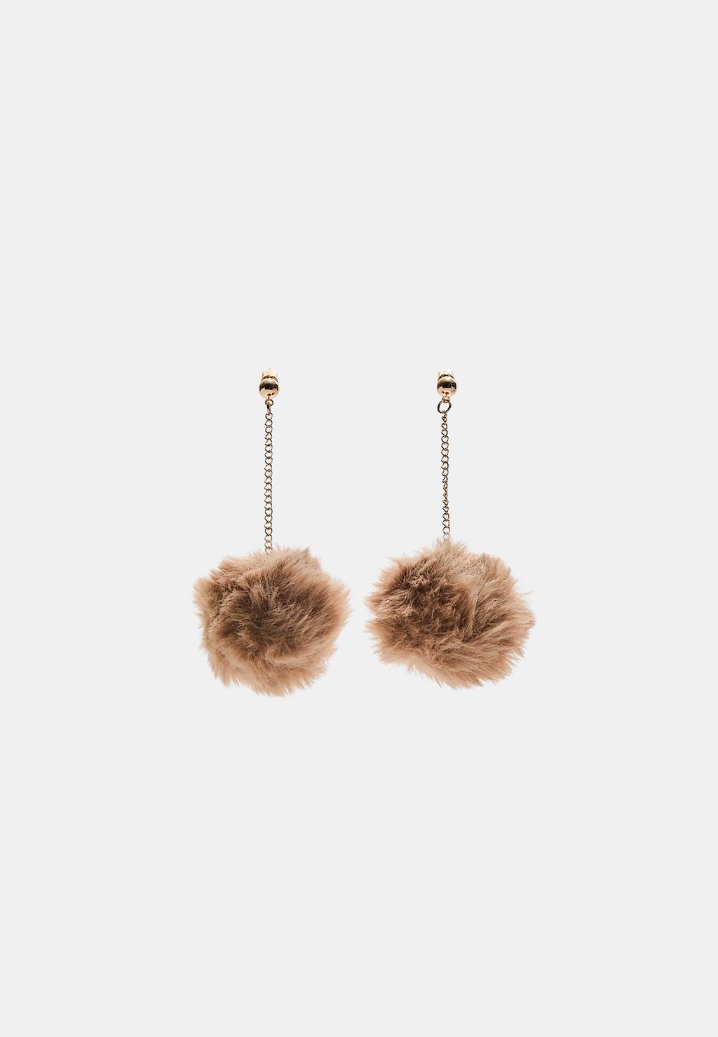 Boucles d'oreilles chaîne pompon fausse fourrure