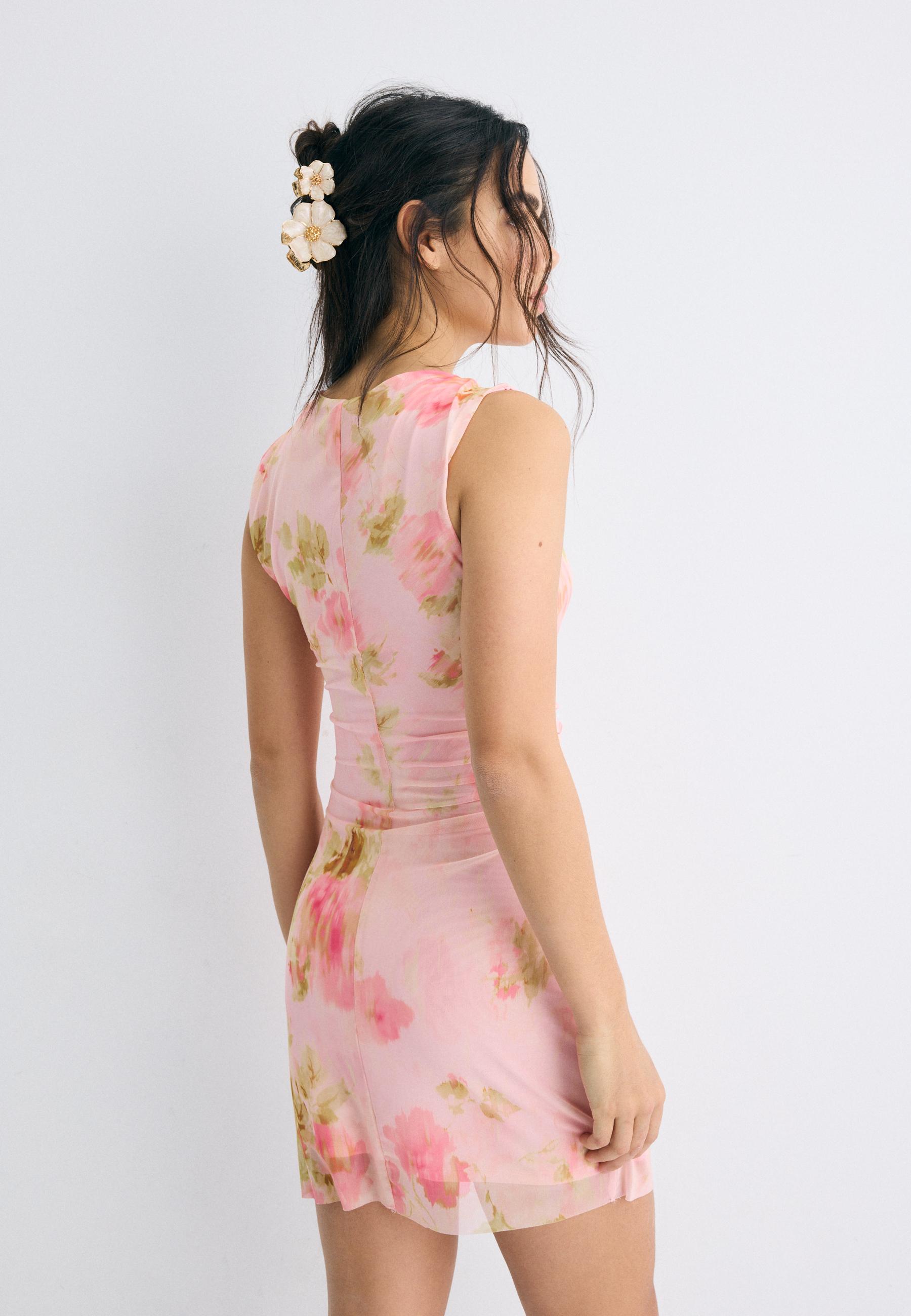 Fitted floral print dress — Pastel pink